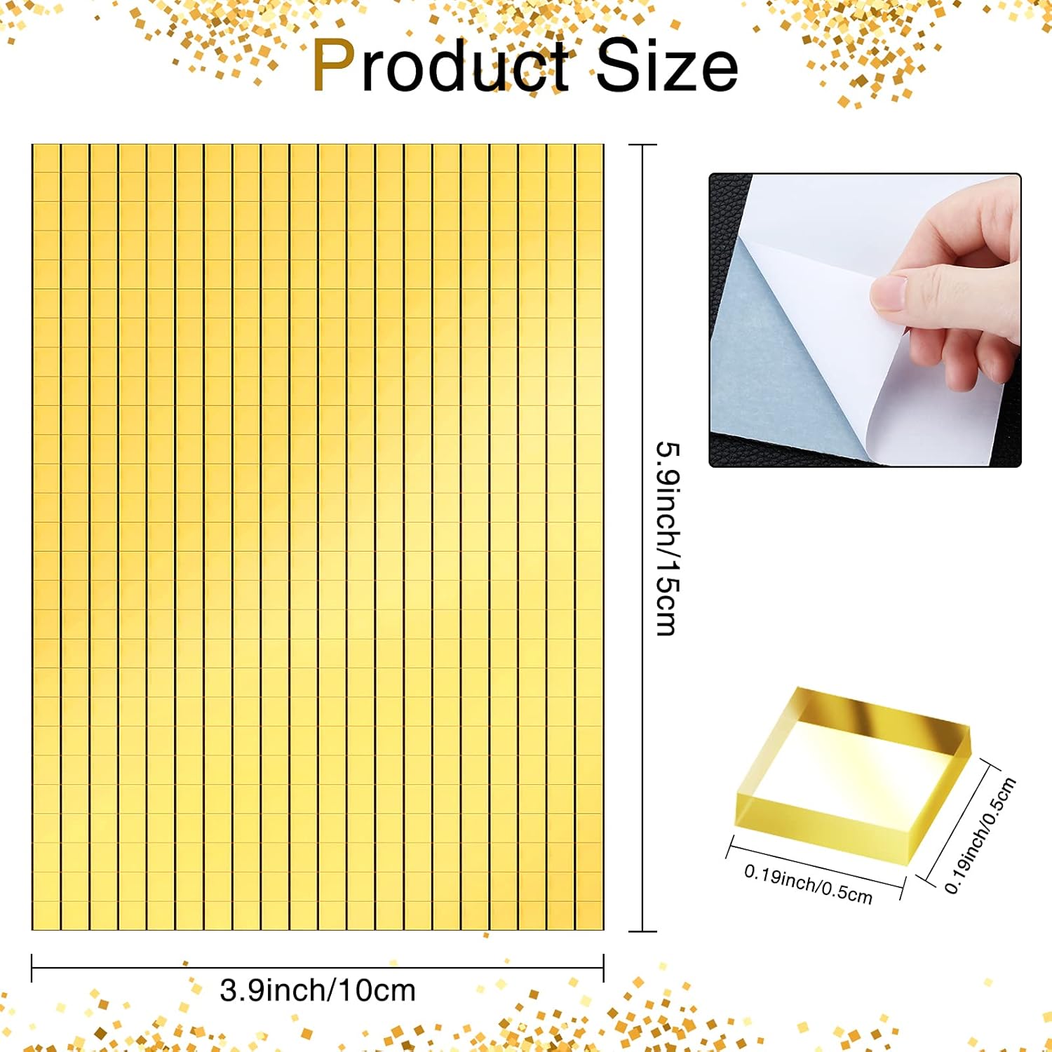 3600 Pieces Mirrors Mosaic Disco Ball Mirror Tiles Self-Adhesive Real Square Glass Mirror DIY Tiles for Craft DIY Glass Decorations Making(Gold