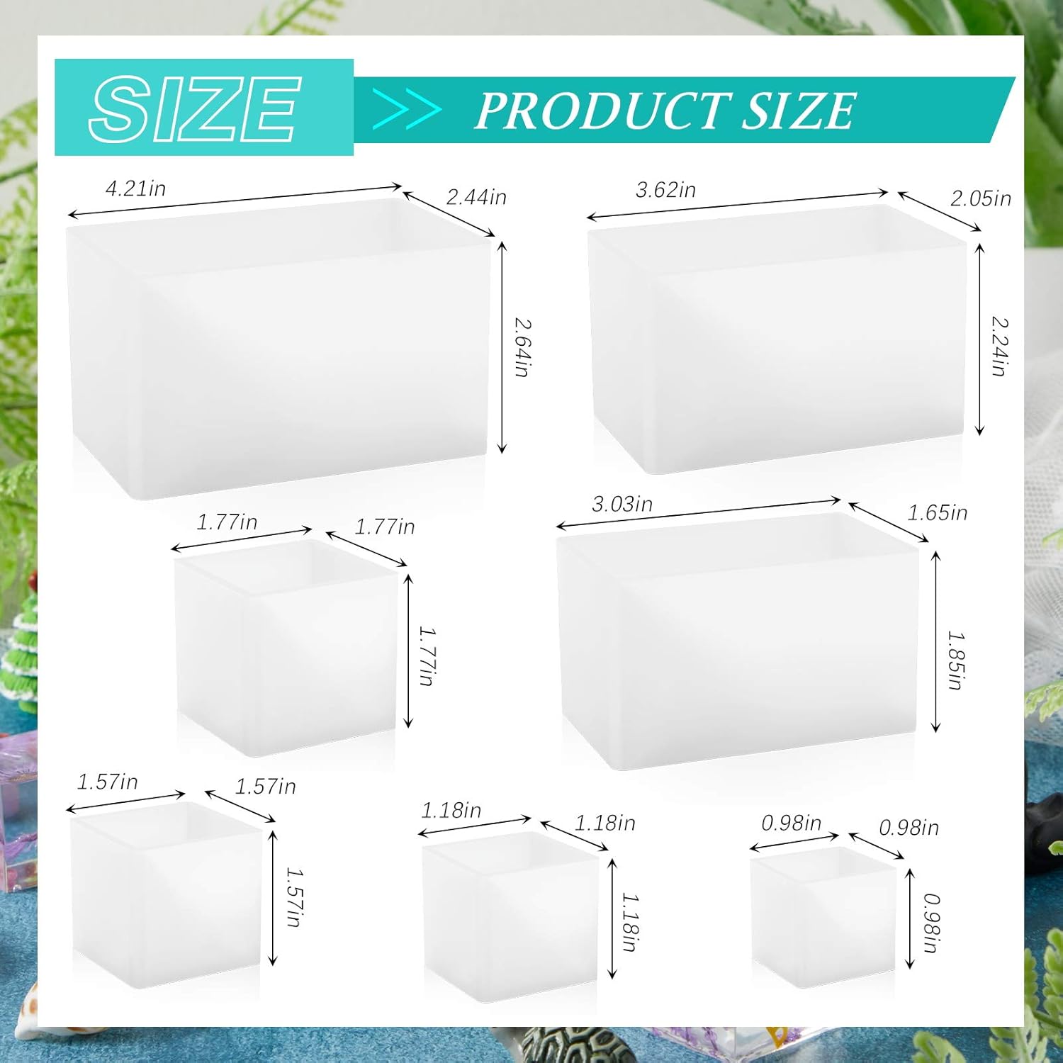 7 Pieces Square Resin Molds Rectangle Resin Molds Candle Mold Cube Casting Molds for Insect Specimen Coaster Flower Pot Candle Soap Jewelry Holder Interior Design DIY Making Craft