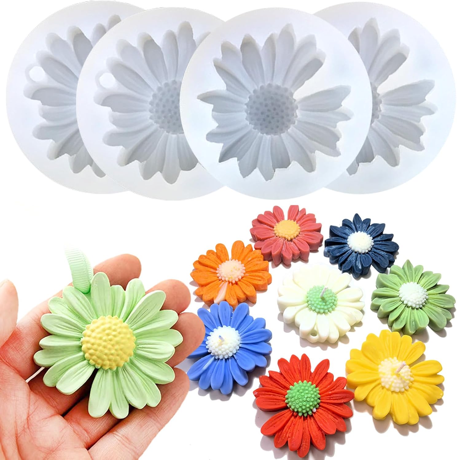 4 PCS Daisy Flower Silicone Molds for Candles 4 PCS Daisy Flower Silicone Molds for Candles
