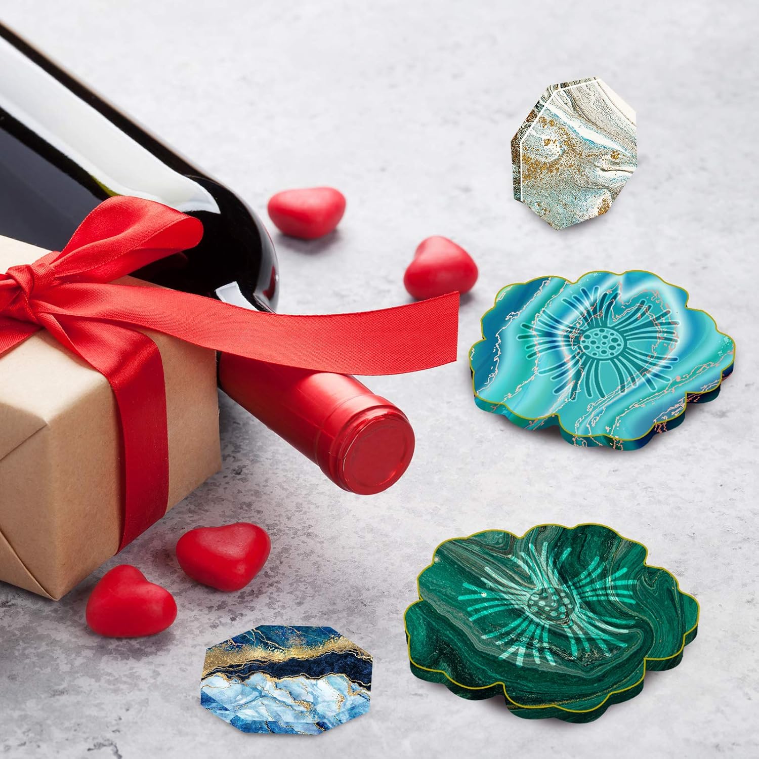 8 Pieces Coaster Silicone Resin Molds Set Include 4 Flower Coaster Resin Flower Silicone Tray and 4 Octagon Epoxy Casting Mold for DIY Artwork