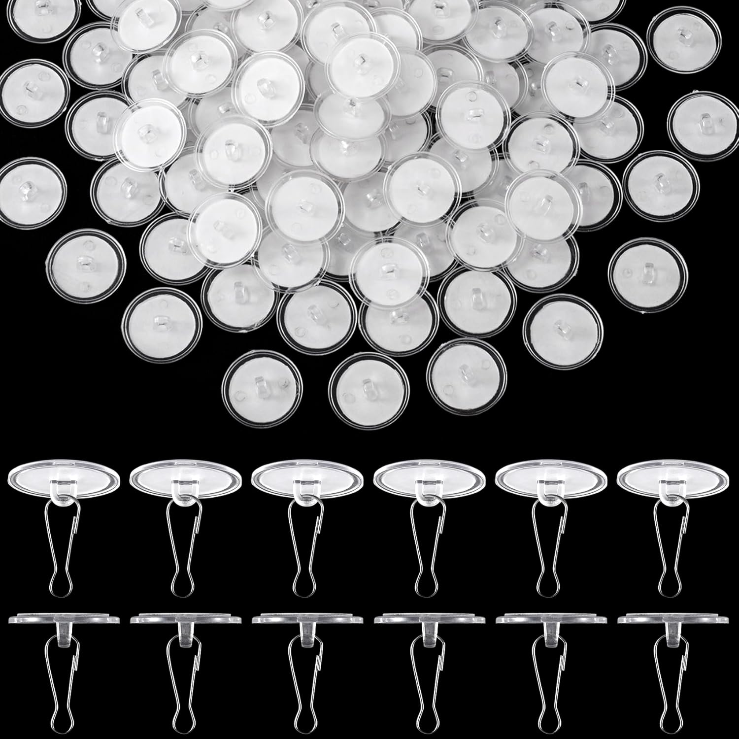 100 Pack Self-Adhesive Ceiling Hooks for Hanging, No-Drill Damage-Free Ceiling Hooks, Small Clear Sticky Discs Birthday Wedding Wall Hanger for Balloon Christmas Bells Decorations