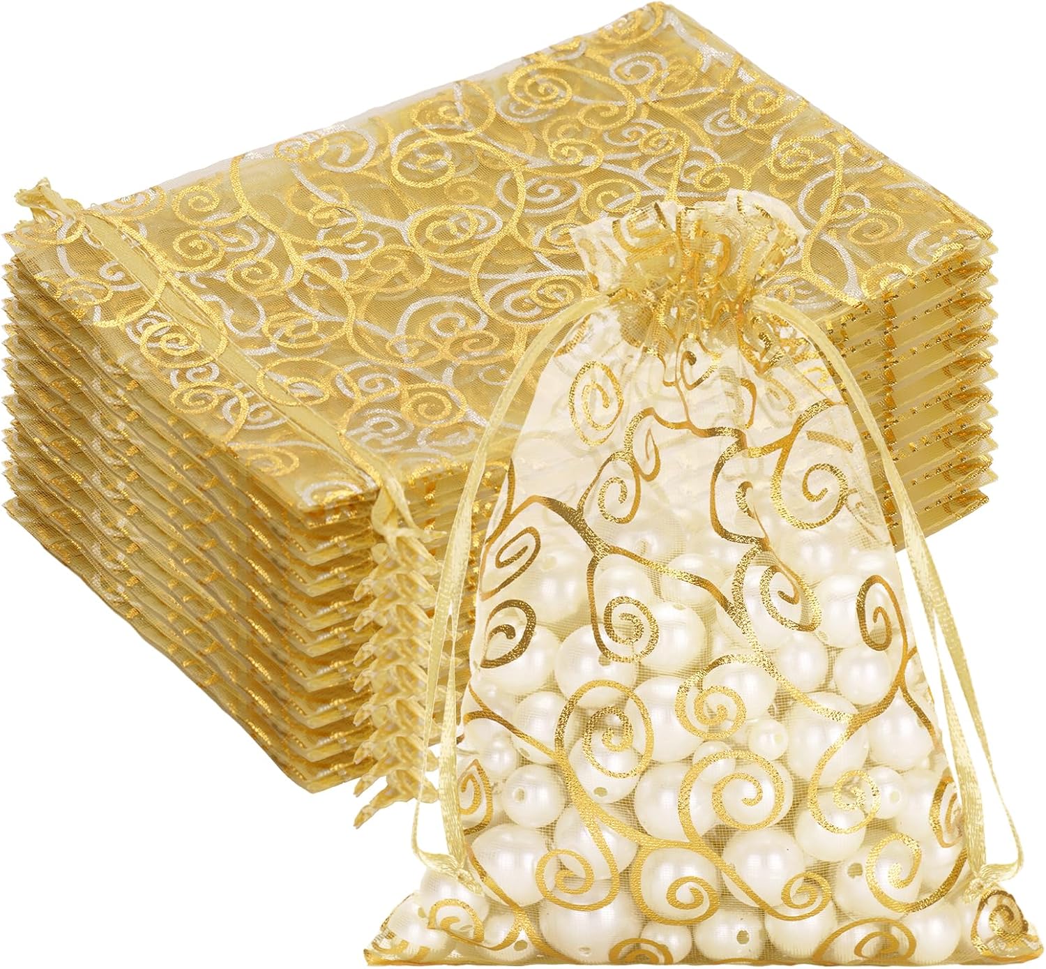 Organza Gift Bags 5x7 Inches - 50Pcs Sheer Mesh Organza Bags with Gold Rattan Printed Organza Gift Bags 5x7 Inches - 50Pcs Sheer Mesh Organza Bags with Gold Rattan Printed