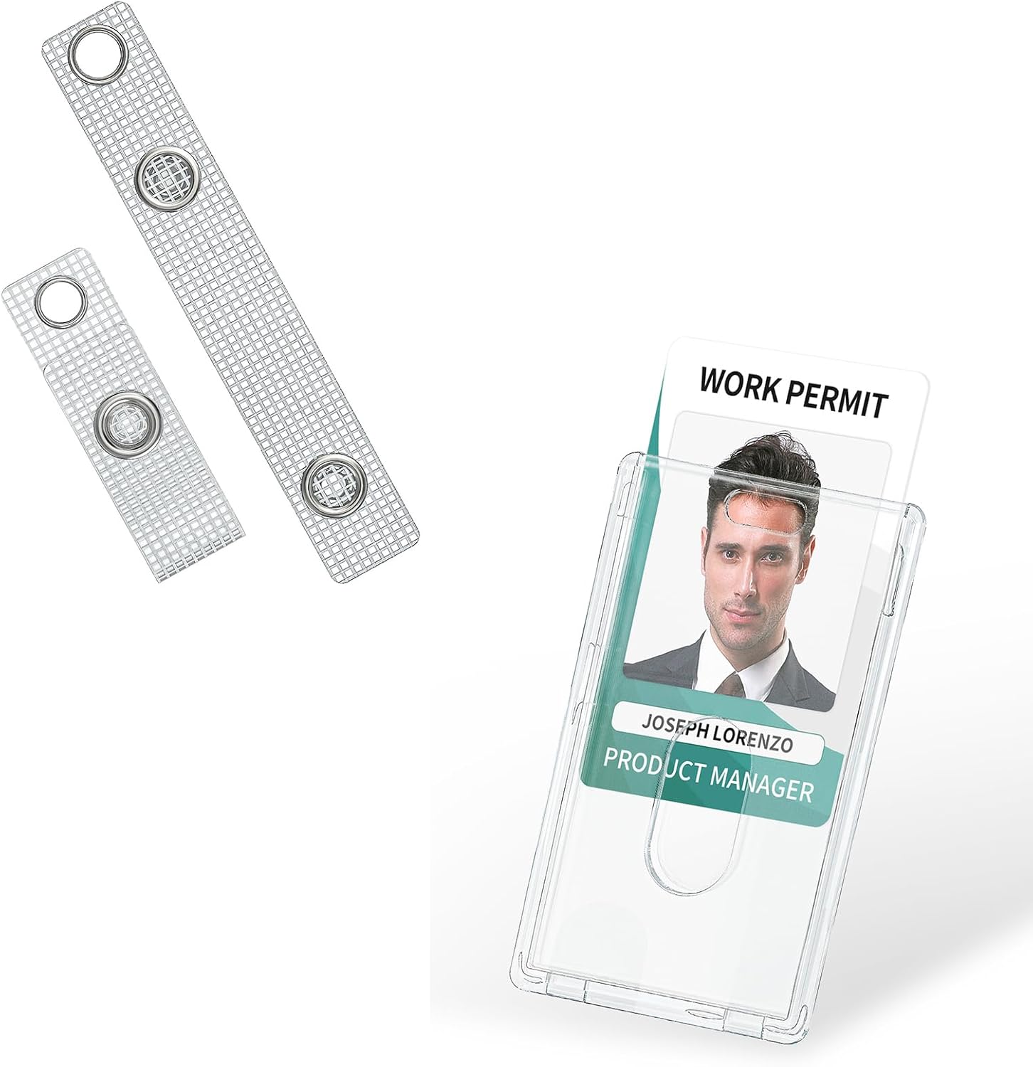50 Pcs Badge Holder Straps ID Badge Straps with Snaps and 2 Pack Thumb-Slot Badge Holder Clear ID Card Holders with Easy Access Vertical Plastic Case Hard Card Protector