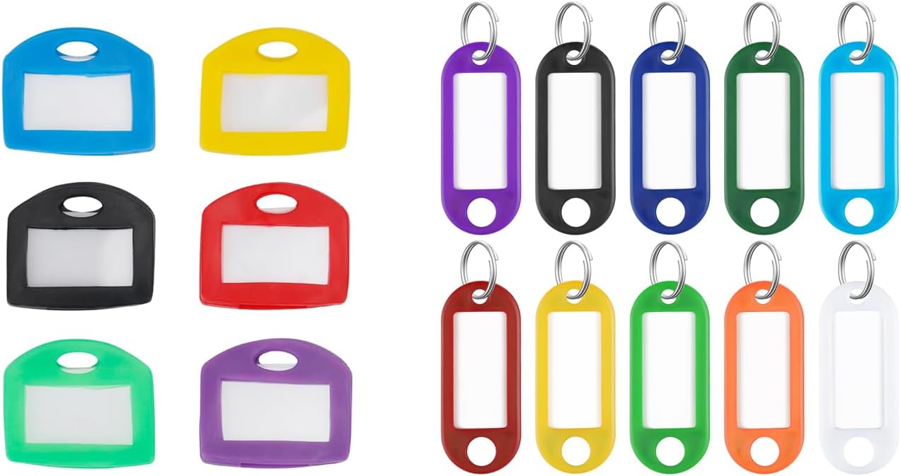 40 Pack Tough Plastic Key Tags with Split Ring Label Window in 10 Colors and 24 Pcs 1 Inch Key Covers Protectors with Blank Paper Labels and Clear Windows Soft Key Identifiers in 6 Colors