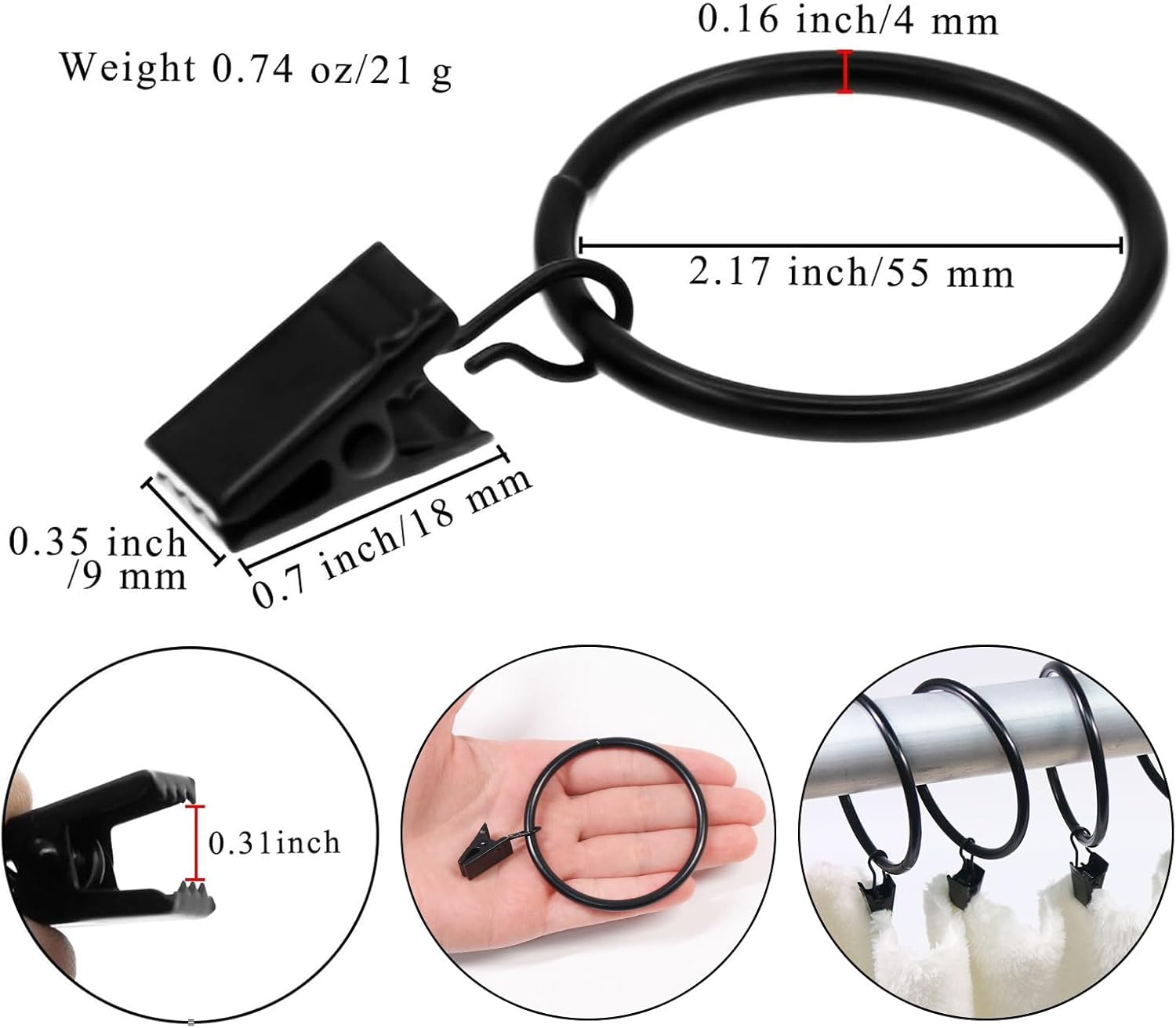 Large Curtain Rings with Clips
