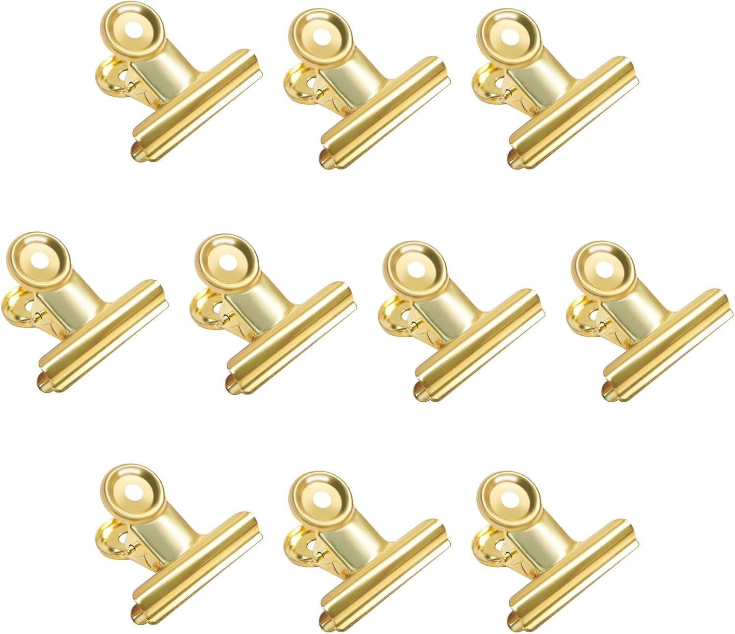 Gold Bull Hinge Paper Clips - 10 Pack 2 Inch Stainless Steel Large Metal Binder Clips for Pictures Photos, Home Kitchen, Office Supplies (50 mm)