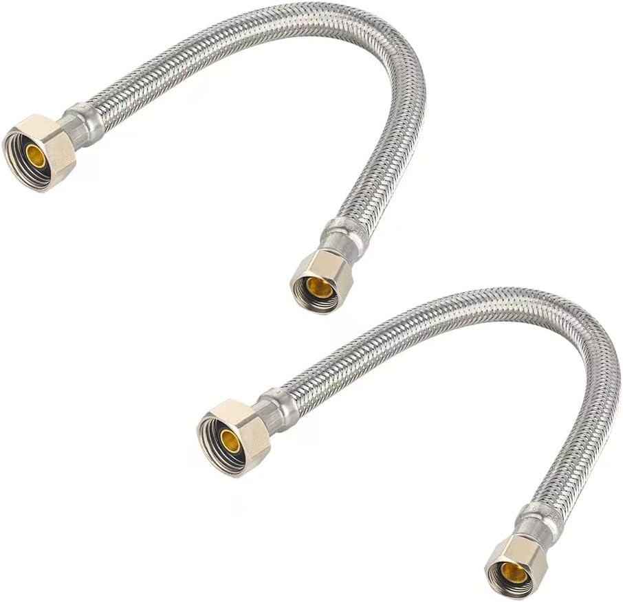2-Pack Faucet Supply Lines, 1/2" FIP x 3/8" COMP Faucet Hose, 12-inch length Stainless Steel Braided Supply Line,(HOSE043)