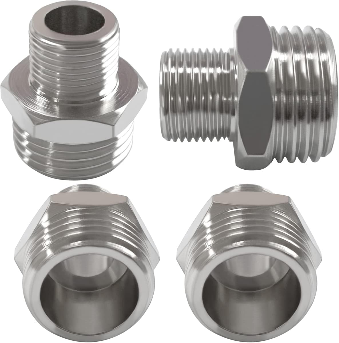 RV Faucet Adapter 1/2" Male to 3/8" Male Brass Faucet Supply Line Adapter for RV Kitchen Plumbing Water Hose Pipe Connector (Pack of 4)