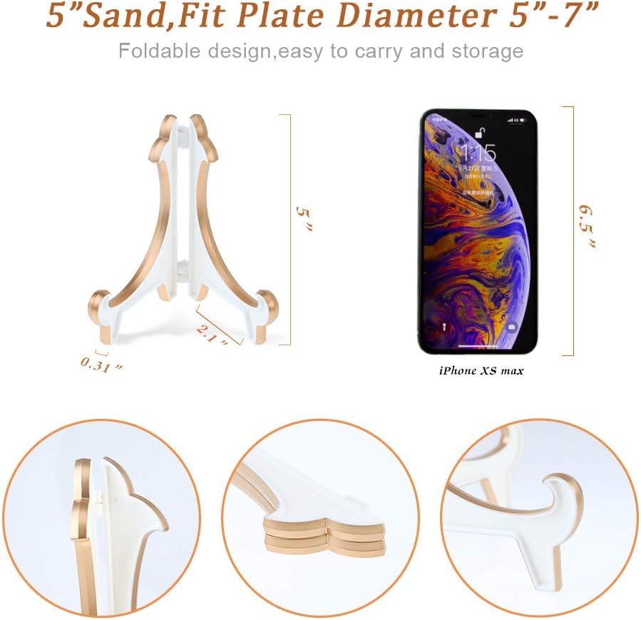 2 Pack 5inch White Gold Thicken Acrylic Easels Display Stand Plate Stand Holder display Pictures Frame 