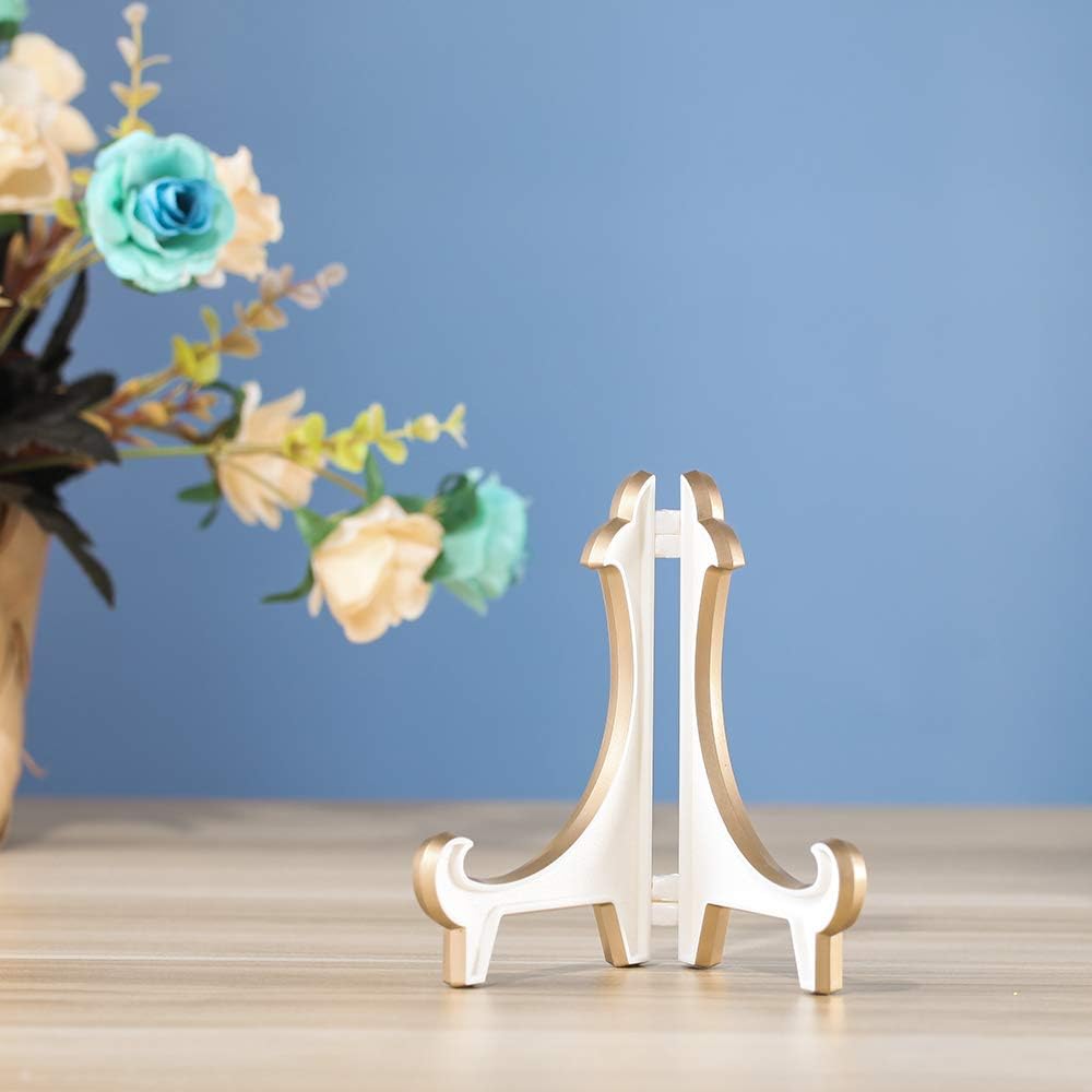 2 Pack 5inch White Gold Thicken Acrylic Easels Display Stand Plate Stand Holder display Pictures Frame 