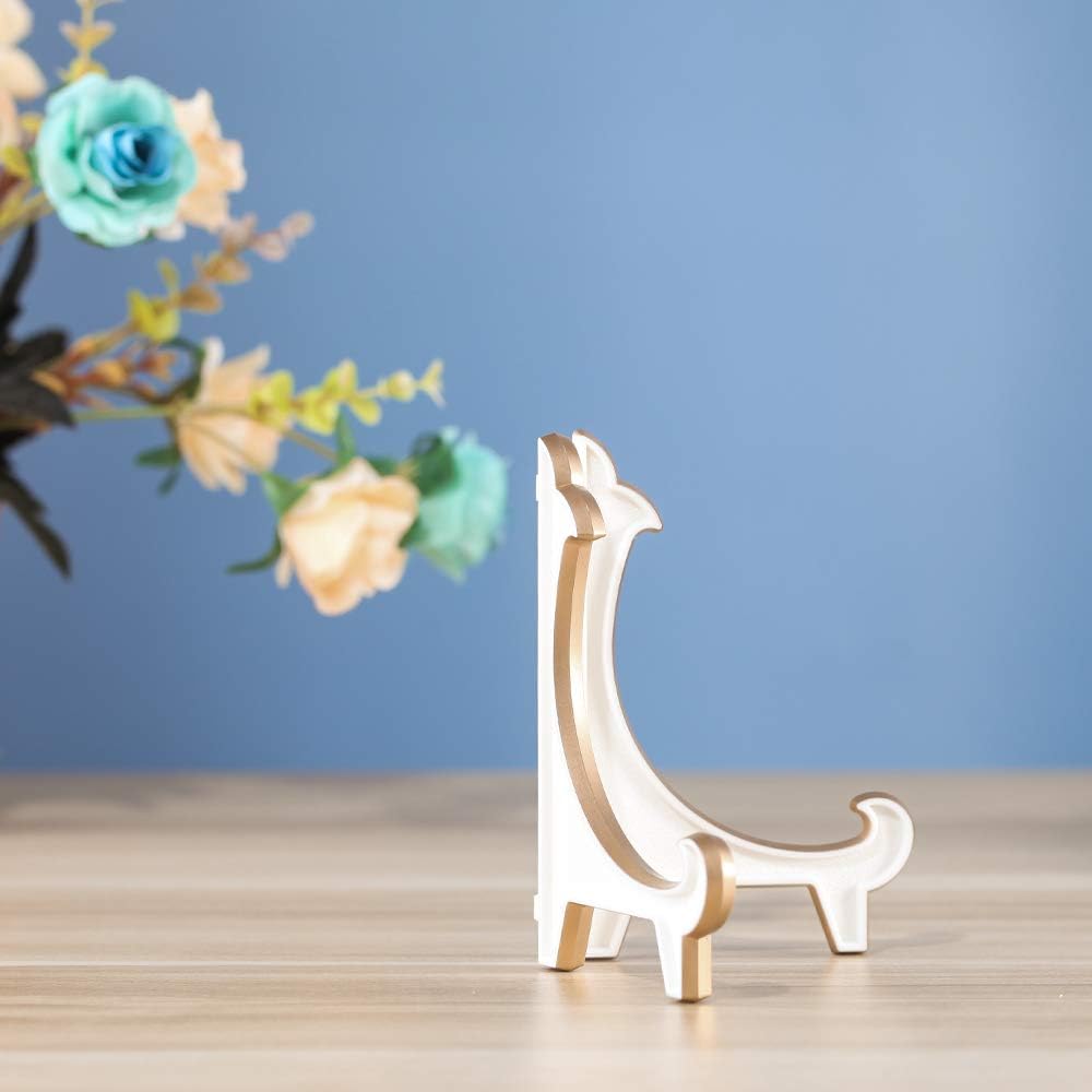 2 Pack 5inch White Gold Thicken Acrylic Easels Display Stand Plate Stand Holder display Pictures Frame 