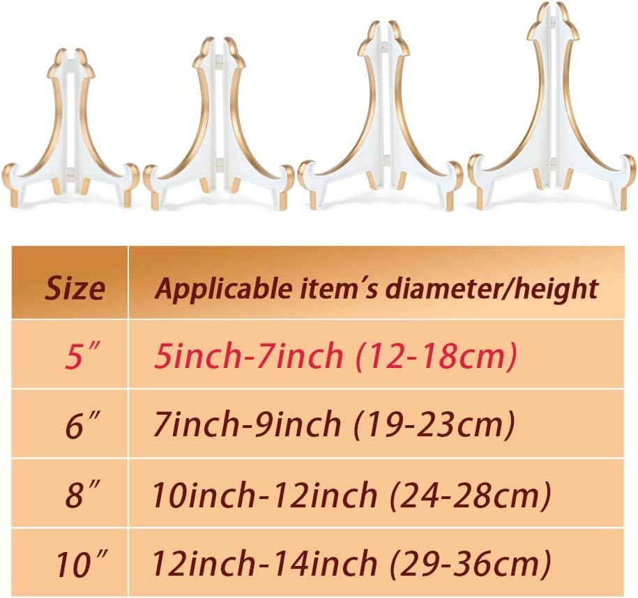 2 Pack 5inch White Gold Thicken Acrylic Easels Display Stand Plate Stand Holder display Pictures Frame 