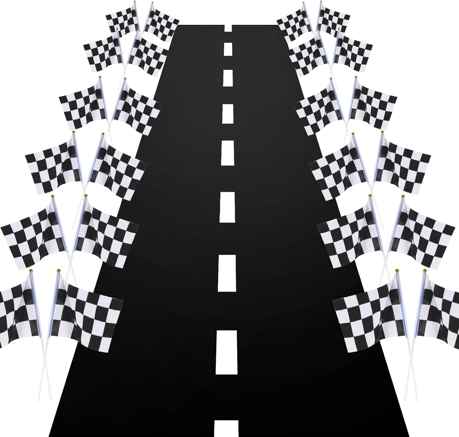 Race Car Party Decorations Racetrack Floor Runner 13 ft Road Track with 12 Checkered Racing Flags Birthday Party Supplies Racing Theme Entrance Decoration