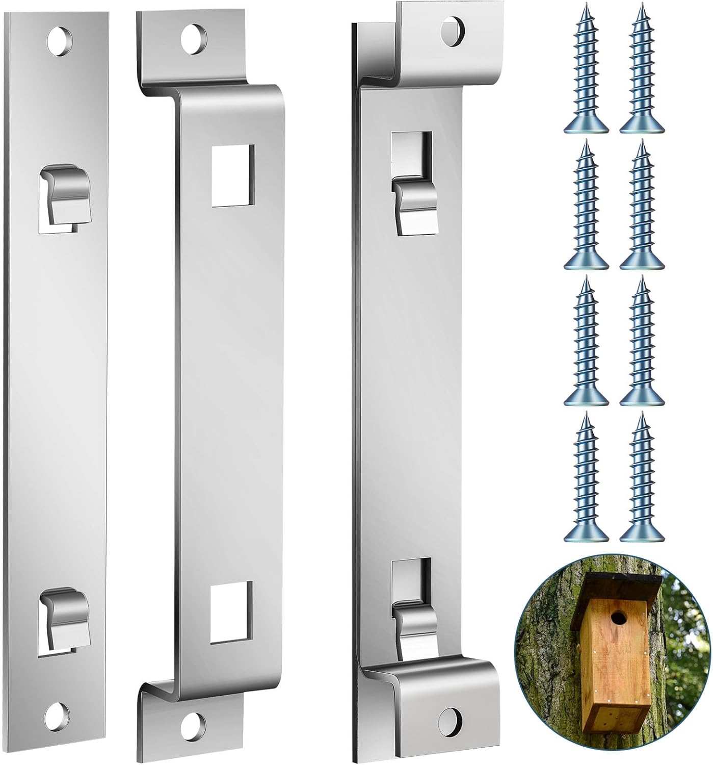 2 Sets Bird House Hanger Bracket Stable Rust Proof Galvanized Steel Mounting Bracket for Securing Bird Houses Nesting Boxes Feeders, Quickly Remove for Cleaning (Silver)
