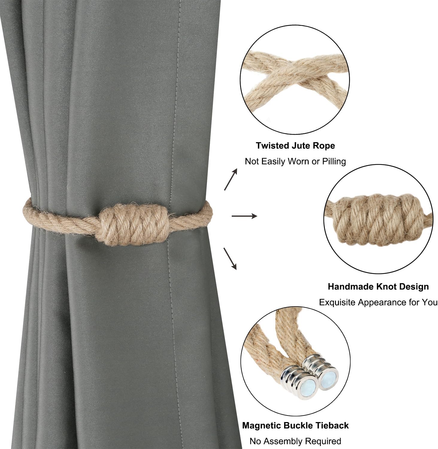 Magnetic Jute Curtain Tiebacks