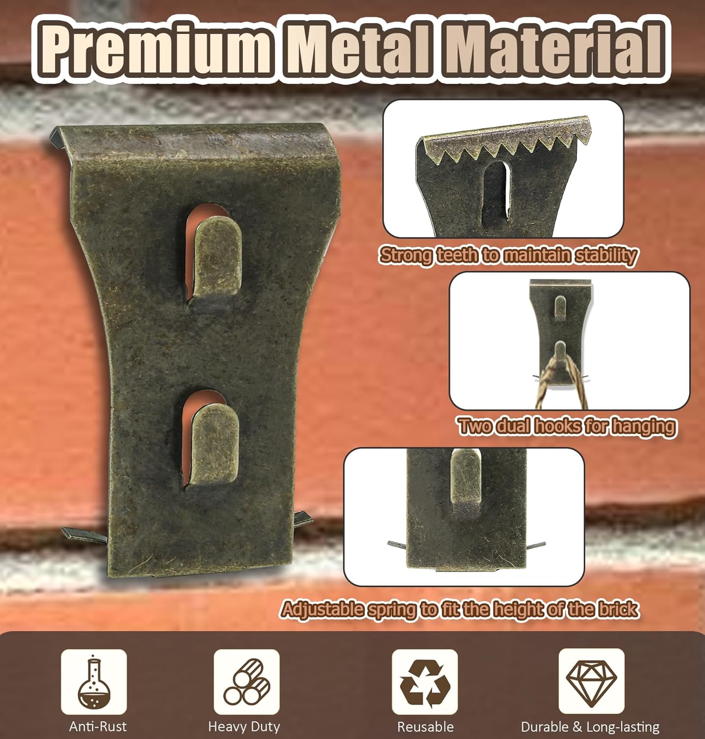 8Pcs Brick Clips for Hanging Outdoors Metal Brick Hangers Brick Wall Hooks Hangers for Outside Wall Home Decor