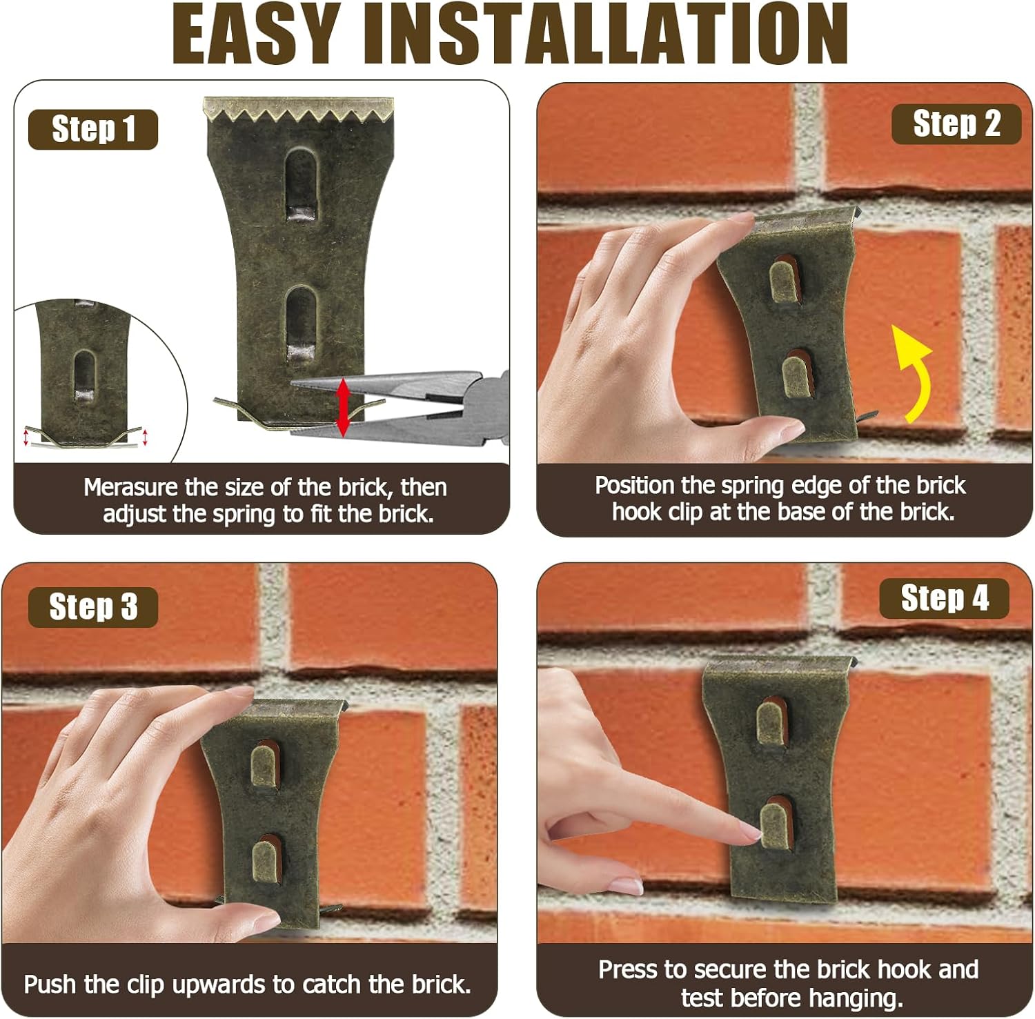 8Pcs Brick Clips for Hanging Outdoors Metal Brick Hangers Brick Wall Hooks Hangers for Outside Wall Home Decor
