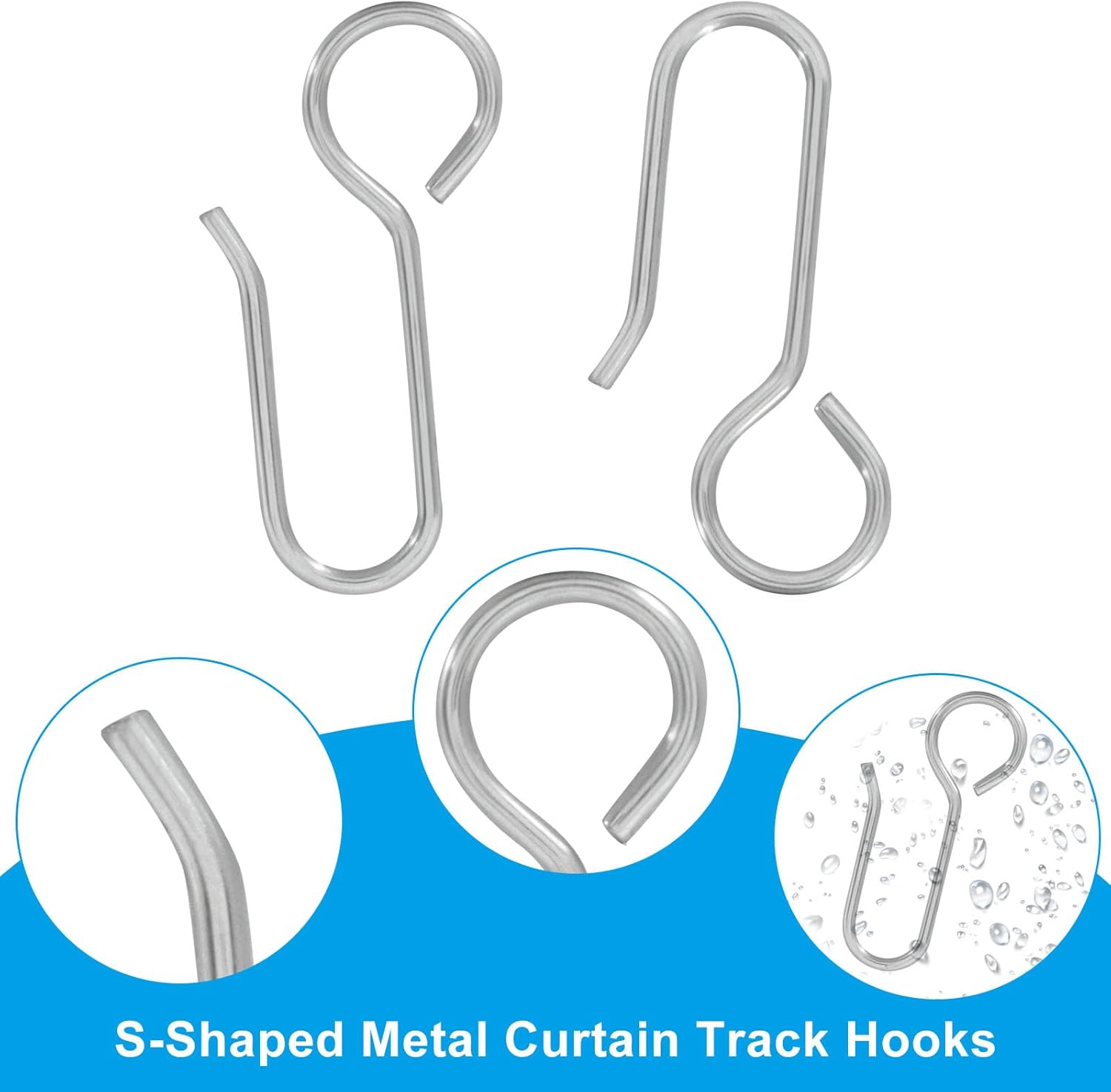 60 Pack S-Shaped Metal Curtain Track Hooks
