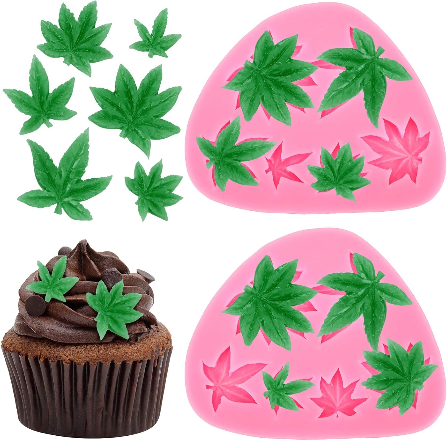 2 Pieces Weed Leaf Cake Fondant Mold Pot Leaves Silicone Mold for Weed Leaf Theme Cake Decoration 2 Pieces Weed Leaf Cake Fondant Mold Pot Leaves Silicone Mold for Weed Leaf Theme Cake Decoration