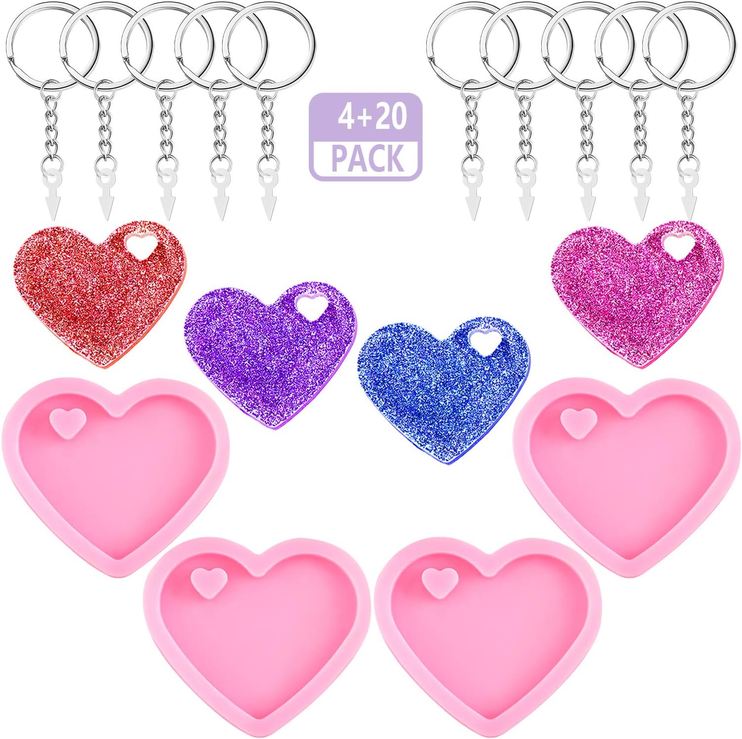 4 Pieces Heart Resin Keychain Molds for Epoxy Resin Easter Mother%27s Day Silicone Fondant Molds Love Keychain Gift with 20 Pieces Key Rings for DIY Decoration 4 Pieces Heart Resin Keychain Molds for Epoxy Resin Easter Mother%27s Day Silicone Fondant Molds Love Keychain Gift with 20 Pieces Key Rings for DIY Decoration