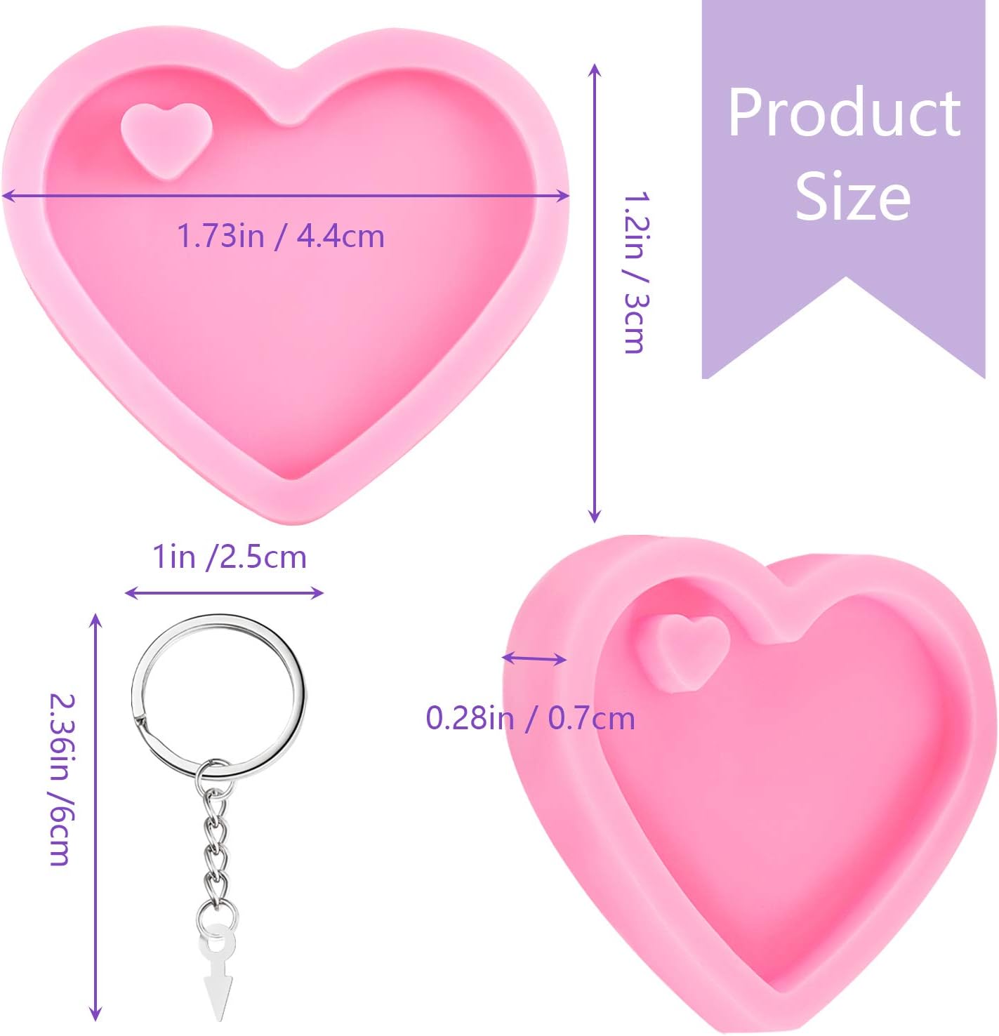 4 Pieces Heart Resin Keychain Molds for Epoxy Resin Easter Mother%27s Day Silicone Fondant Molds Love Keychain Gift with 20 Pieces Key Rings for DIY Decoration