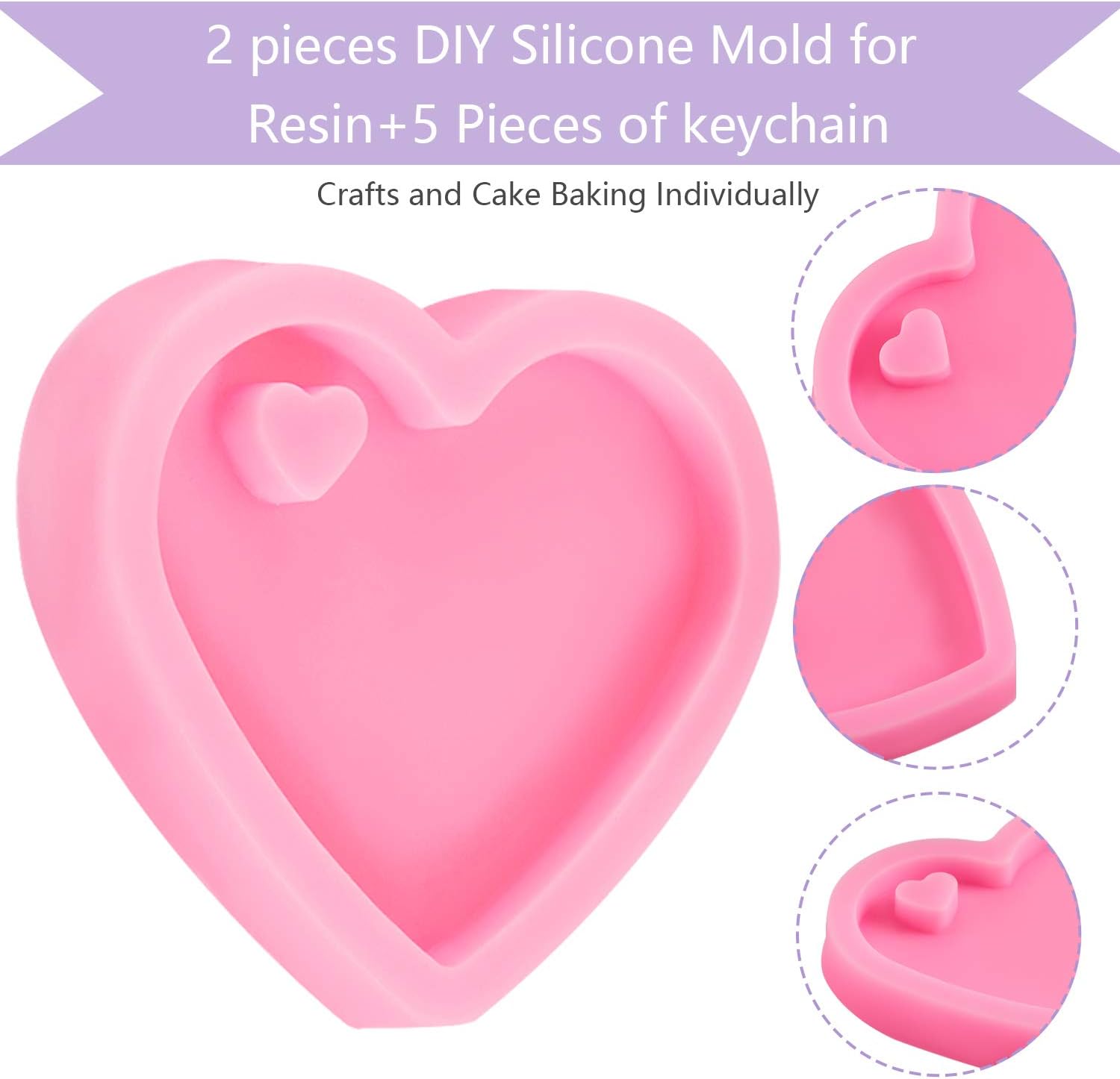 4 Pieces Heart Resin Keychain Molds for Epoxy Resin Easter Mother%27s Day Silicone Fondant Molds Love Keychain Gift with 20 Pieces Key Rings for DIY Decoration