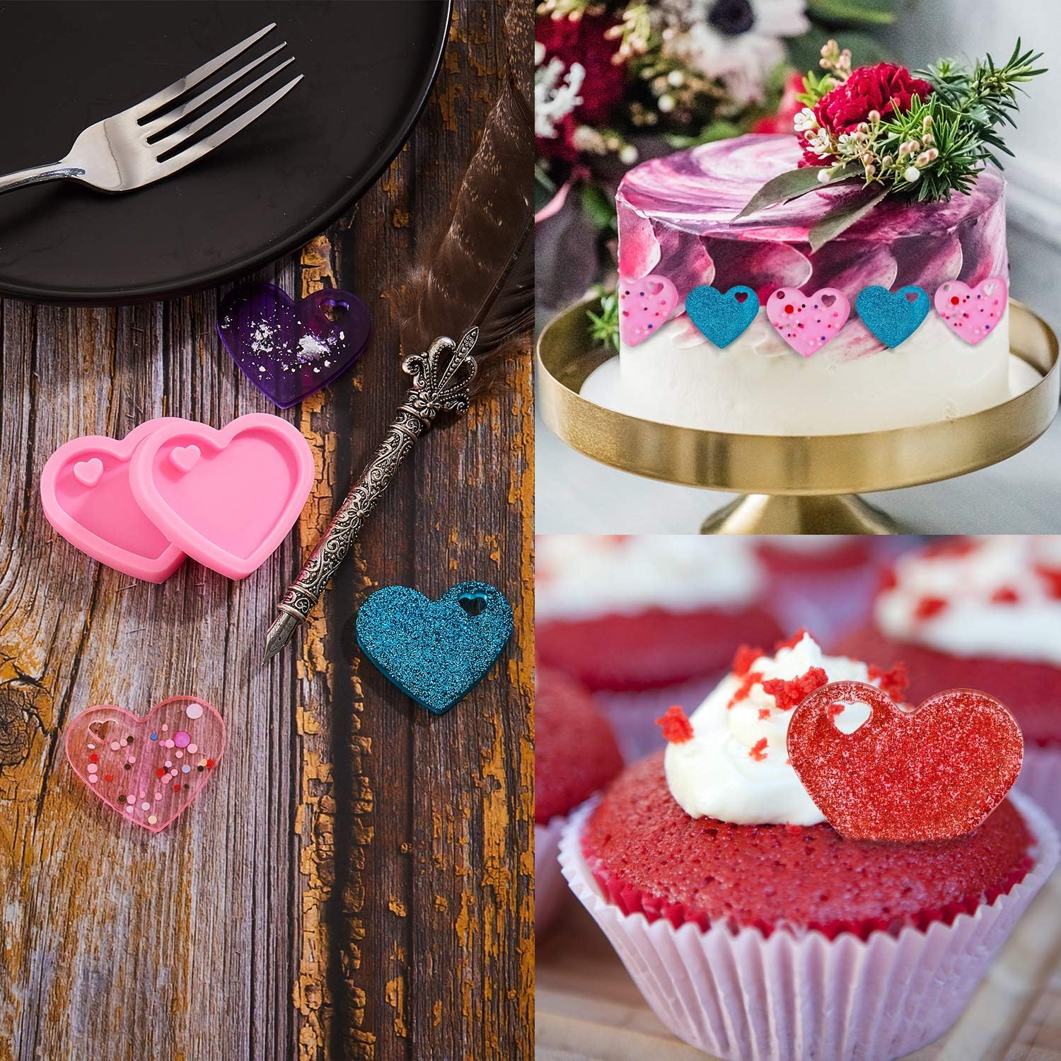 4 Pieces Heart Resin Keychain Molds for Epoxy Resin Easter Mother%27s Day Silicone Fondant Molds Love Keychain Gift with 20 Pieces Key Rings for DIY Decoration