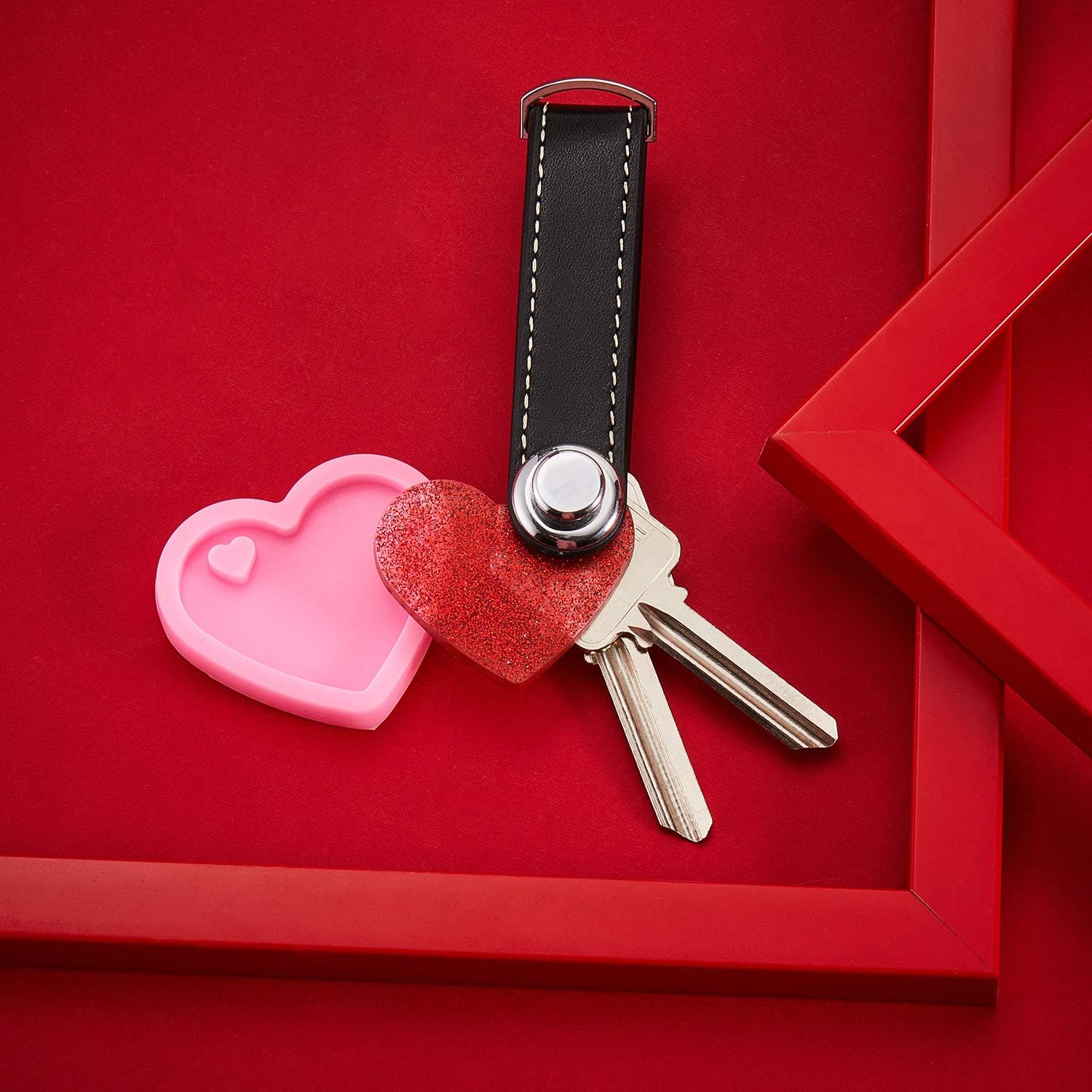 4 Pieces Heart Resin Keychain Molds for Epoxy Resin Easter Mother%27s Day Silicone Fondant Molds Love Keychain Gift with 20 Pieces Key Rings for DIY Decoration