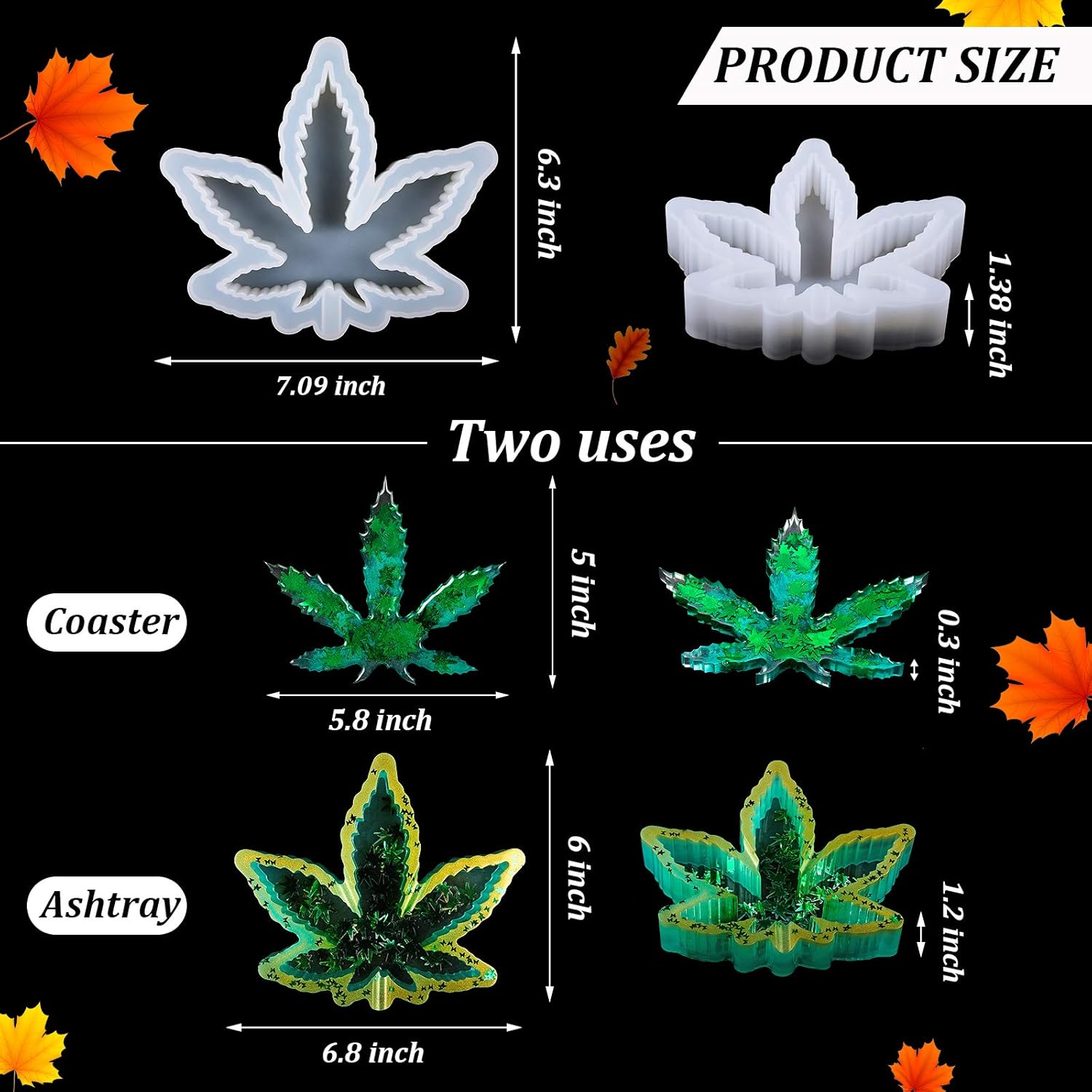 2 Pieces Maple Leaf Silicone Resin Mold