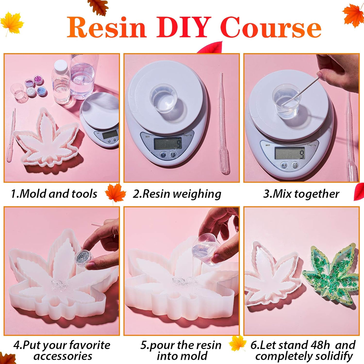 2 Pieces Maple Leaf Silicone Resin Mold