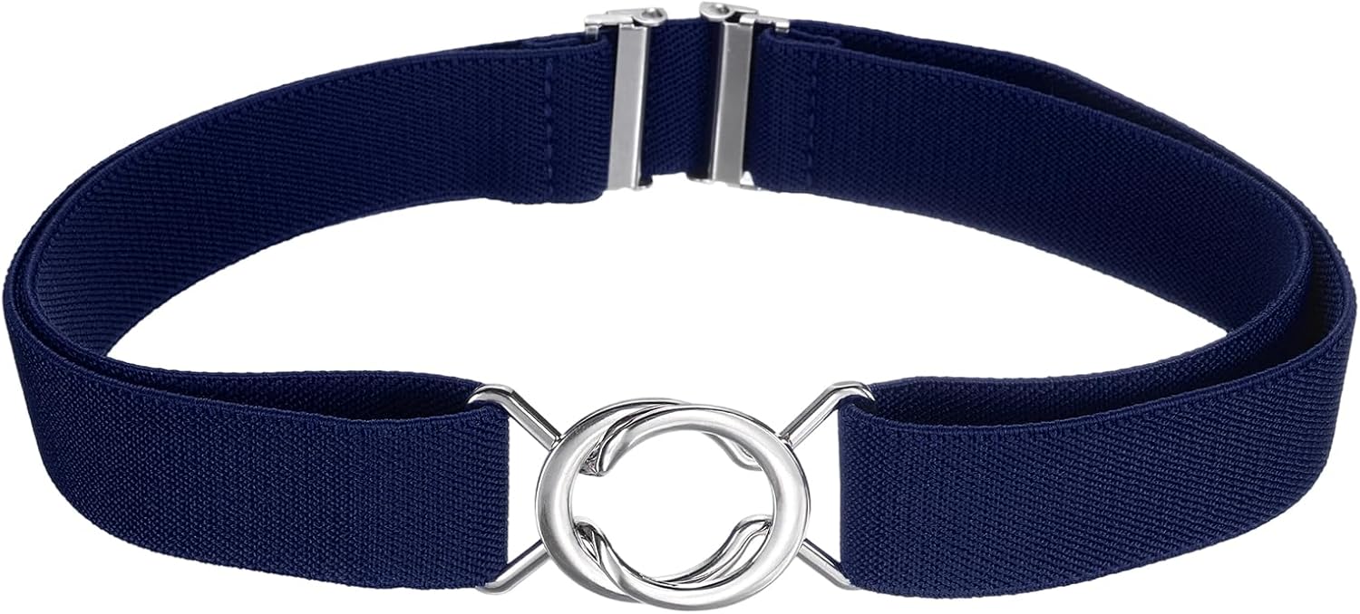 Women Stretchy Waist Belt, No Show Elastic Stretch Belts with Flat Buckle for Dresses Jeans Casual Pants
