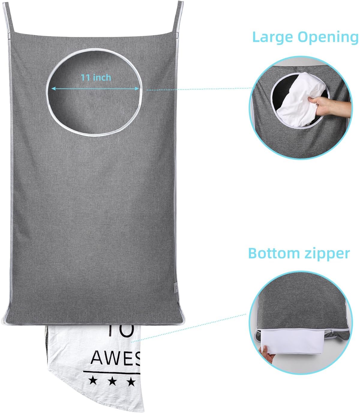 Hanging Laundry Hamper Bag with 2 Different Types of Hooks