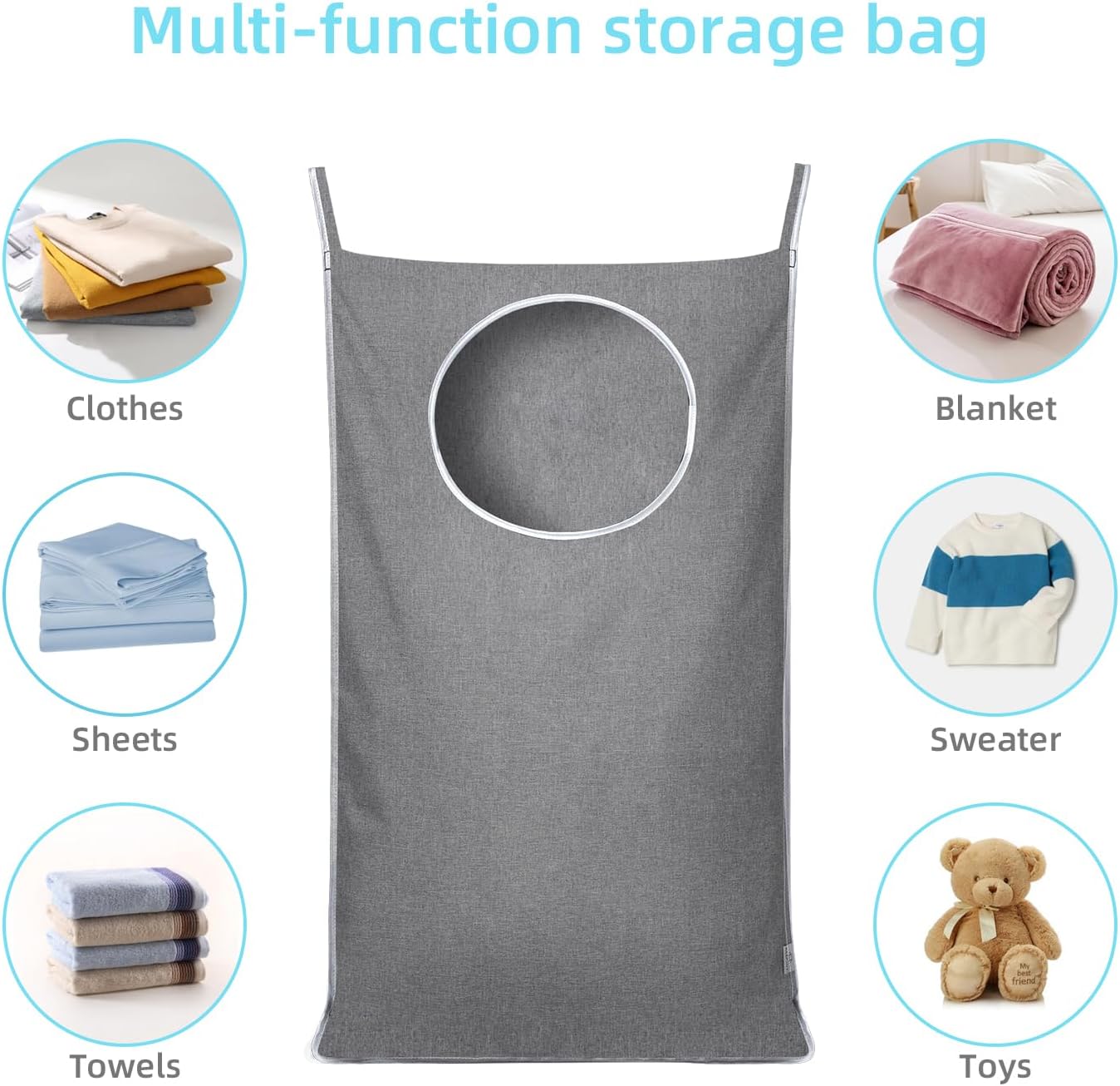 Hanging Laundry Hamper Bag with 2 Different Types of Hooks