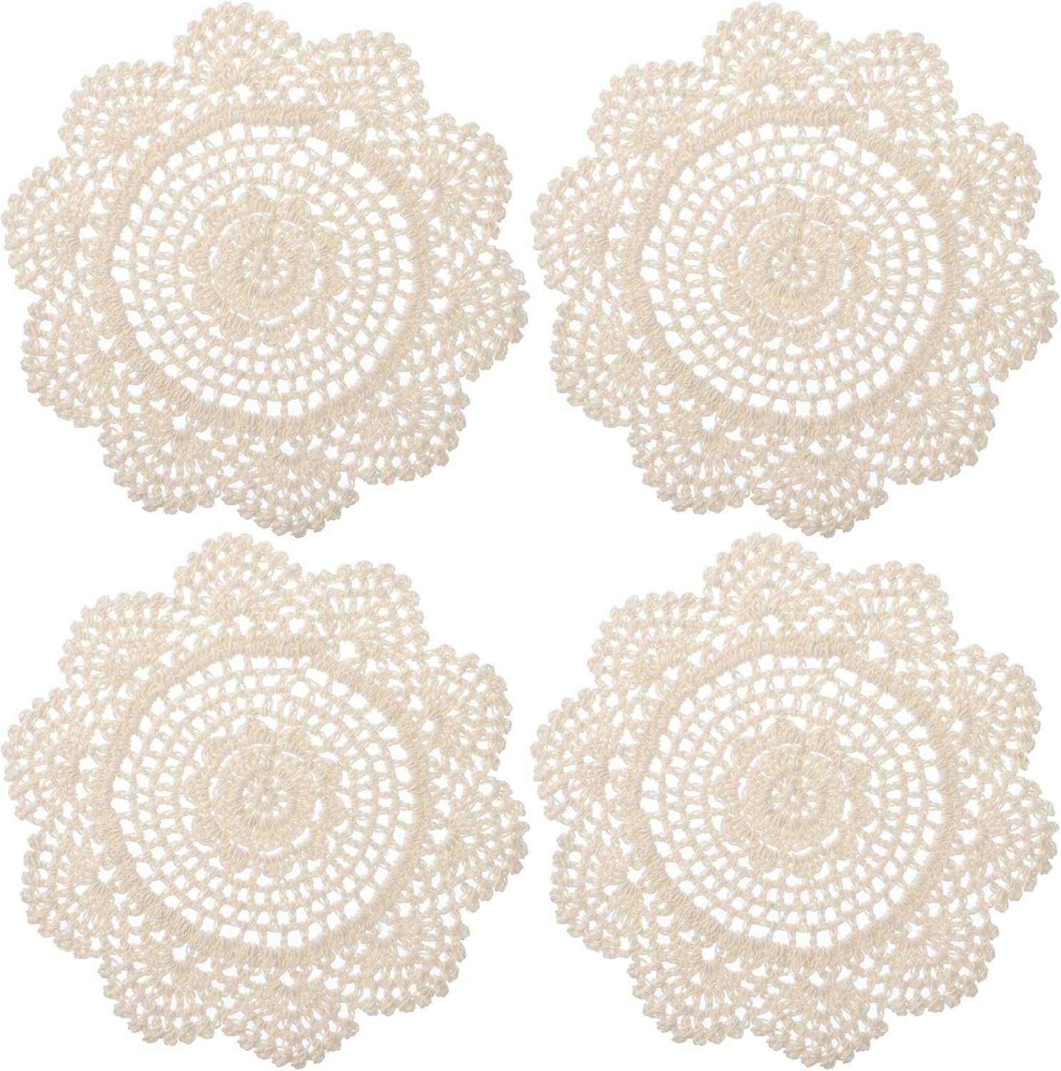 4 Pcs Cotton Lace Doilies Vintage Crochet Doilies 7.8 Inch Round Cotton Handmade Lace Cloth Fabric Placemats Doily for Tables Kitchen Dining Room Dessert Coasters Wedding Birthday Party Decoration 4 Pcs Cotton Lace Doilies Vintage Crochet Doilies 7.8 Inch Round Cotton Handmade Lace Cloth Fabric Placemats Doily for Tables Kitchen Dining Room Dessert Coasters Wedding Birthday Party Decoration