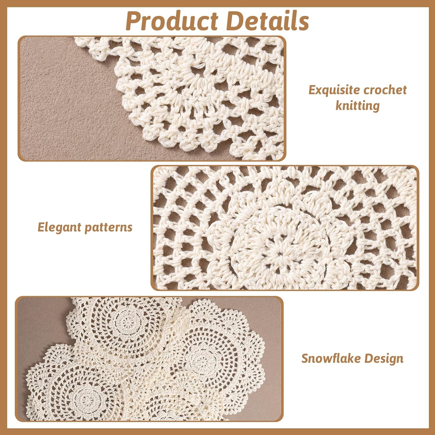 4 Pcs Cotton Lace Doilies Vintage Crochet Doilies 7.8 Inch Round Cotton Handmade Lace Cloth Fabric Placemats Doily for Tables Kitchen Dining Room Dessert Coasters Wedding Birthday Party Decoration