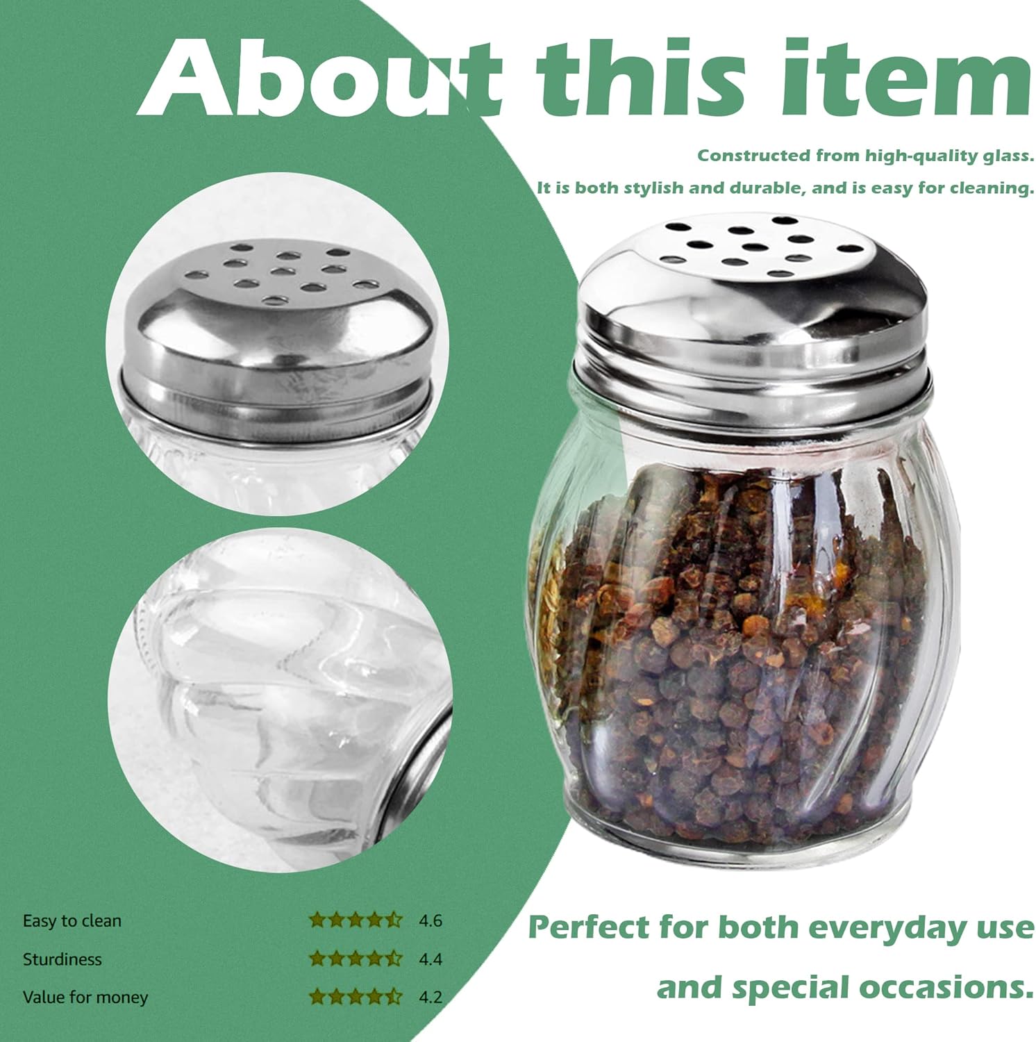 Salt and Pepper Shakers with Stainless Tops Set of 2 (Chesse Shakers)