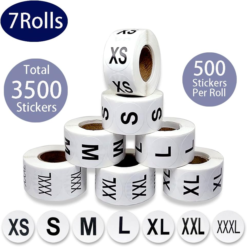 3500 Pcs Clothing Size Stickers