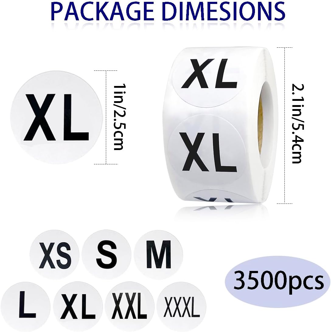 3500 Pcs Clothing Size Stickers