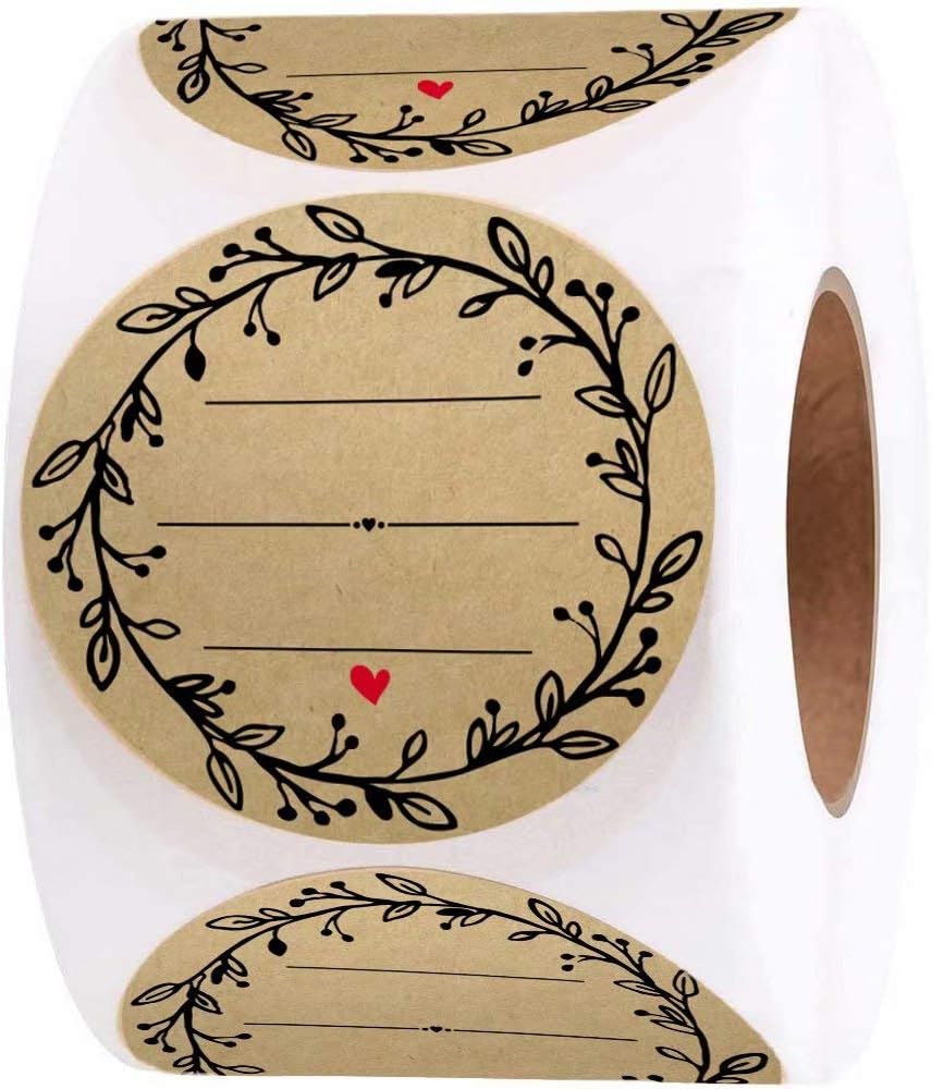 2 Inch Wreath Design with 3 Lines for Writing (500 Labels per roll) Natural Brown Kraft Stickers for Canning Labels Jar 2 Inch Wreath Design with 3 Lines for Writing (500 Labels per roll) Natural Brown Kraft Stickers for Canning Labels Jar
