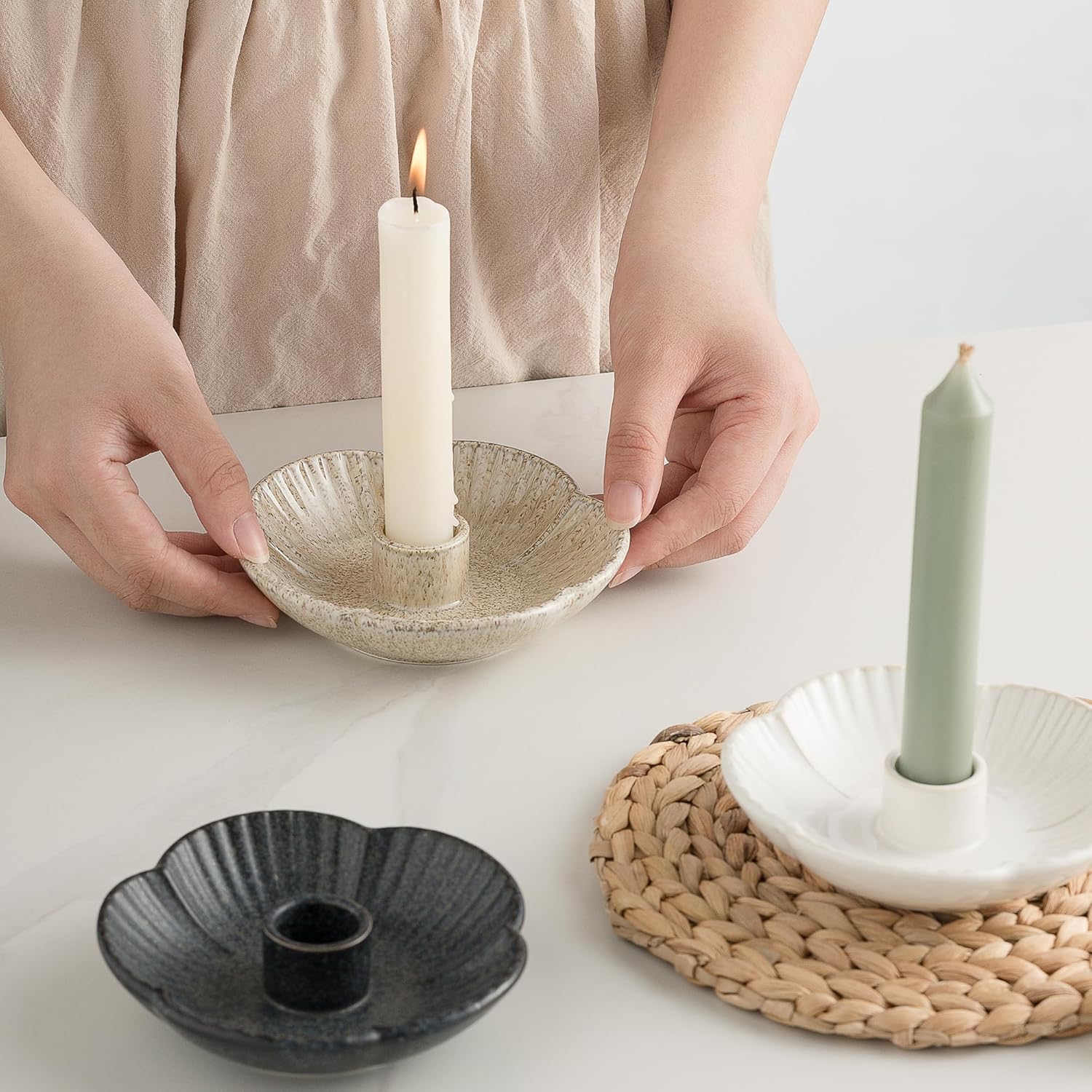 Ceramic Candlestick Holder， Candle Holder for Taper Candles
