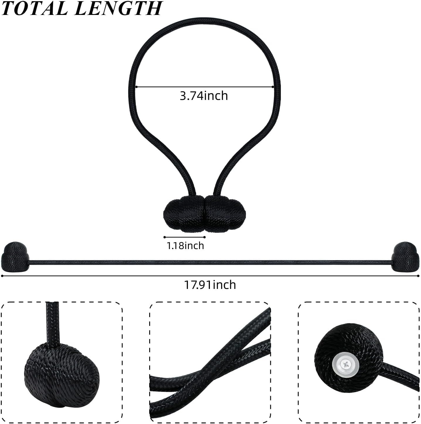 Black Magnetic Curtain Tiebacks - 4pcs Decorative Curtain Tie Backs