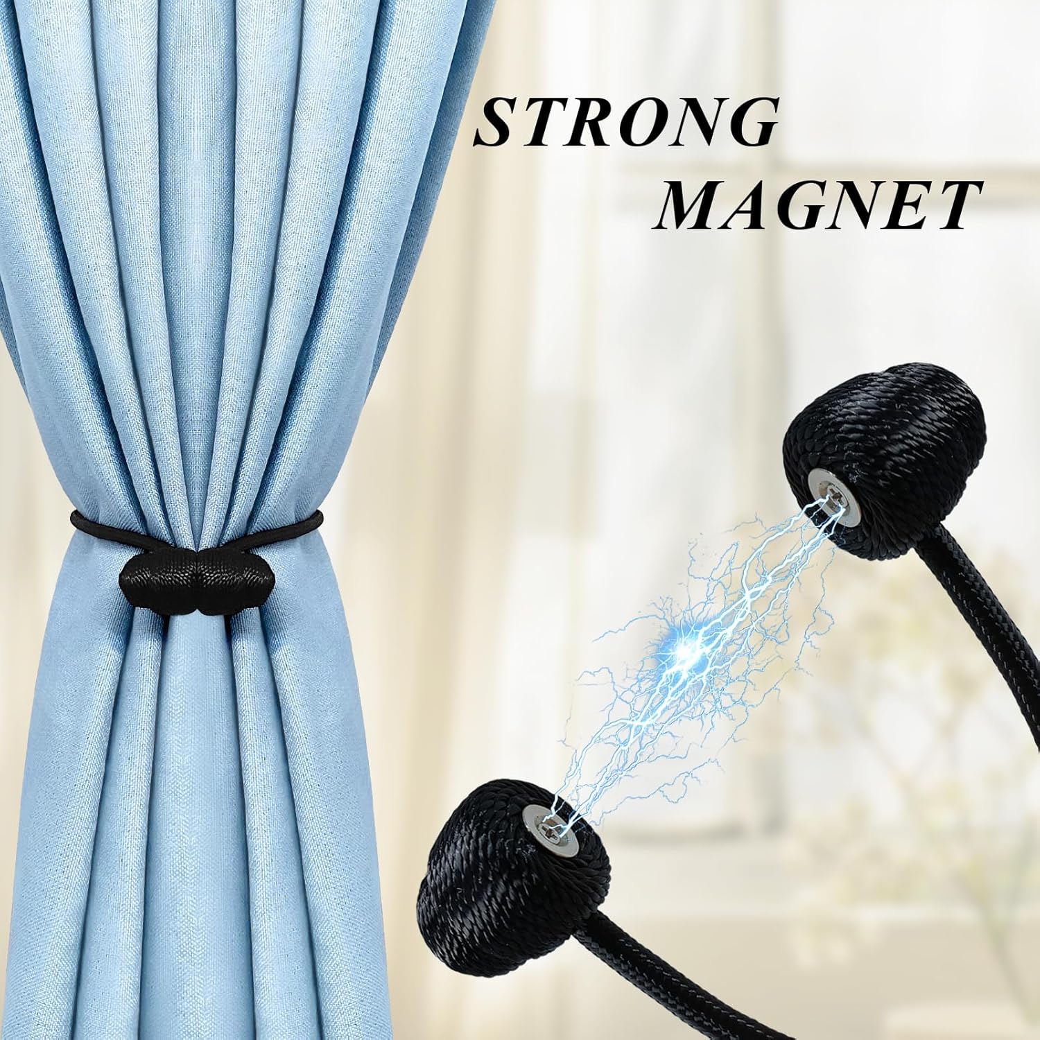 Black Magnetic Curtain Tiebacks - 4pcs Decorative Curtain Tie Backs