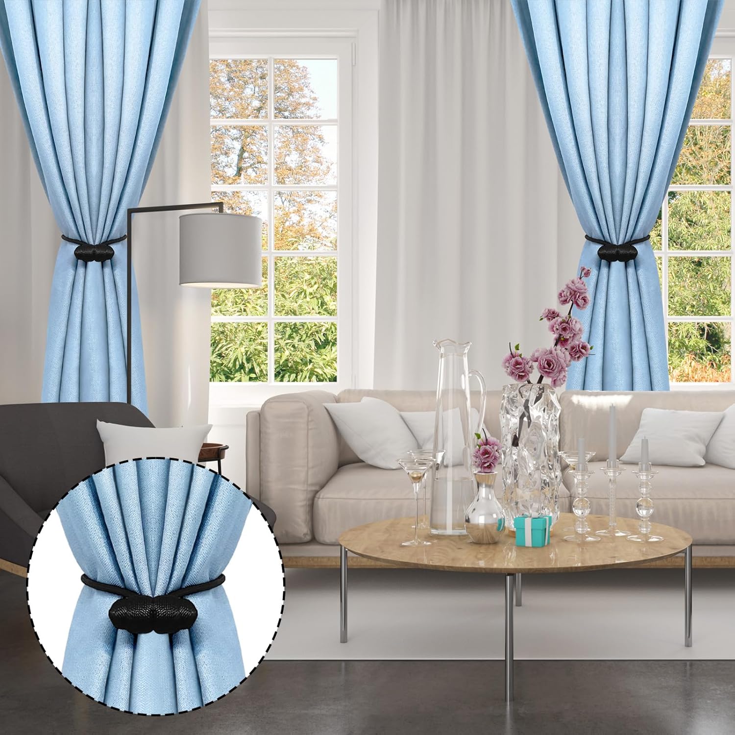 Black Magnetic Curtain Tiebacks - 4pcs Decorative Curtain Tie Backs