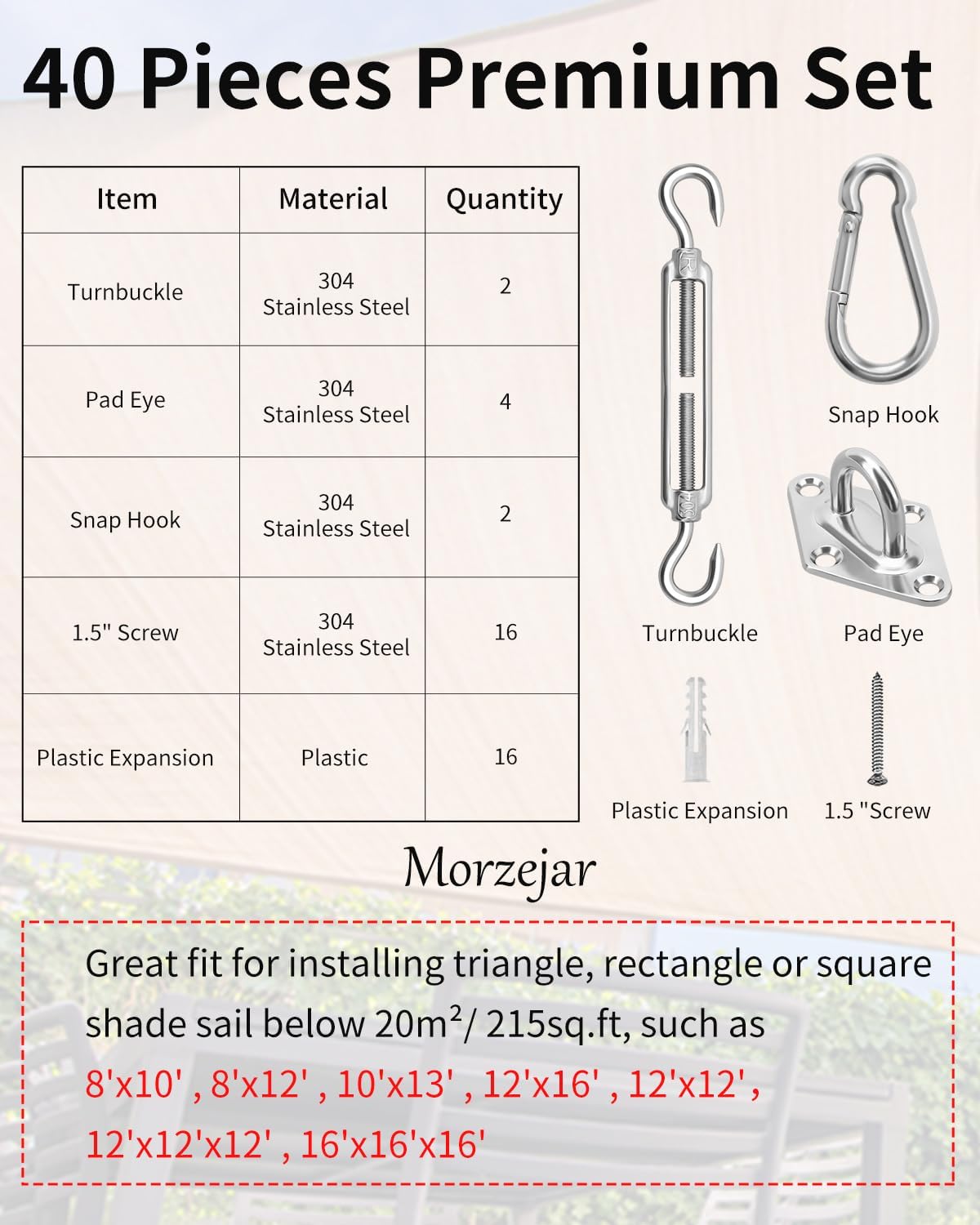 Sun Shade Sail Hardware Kit