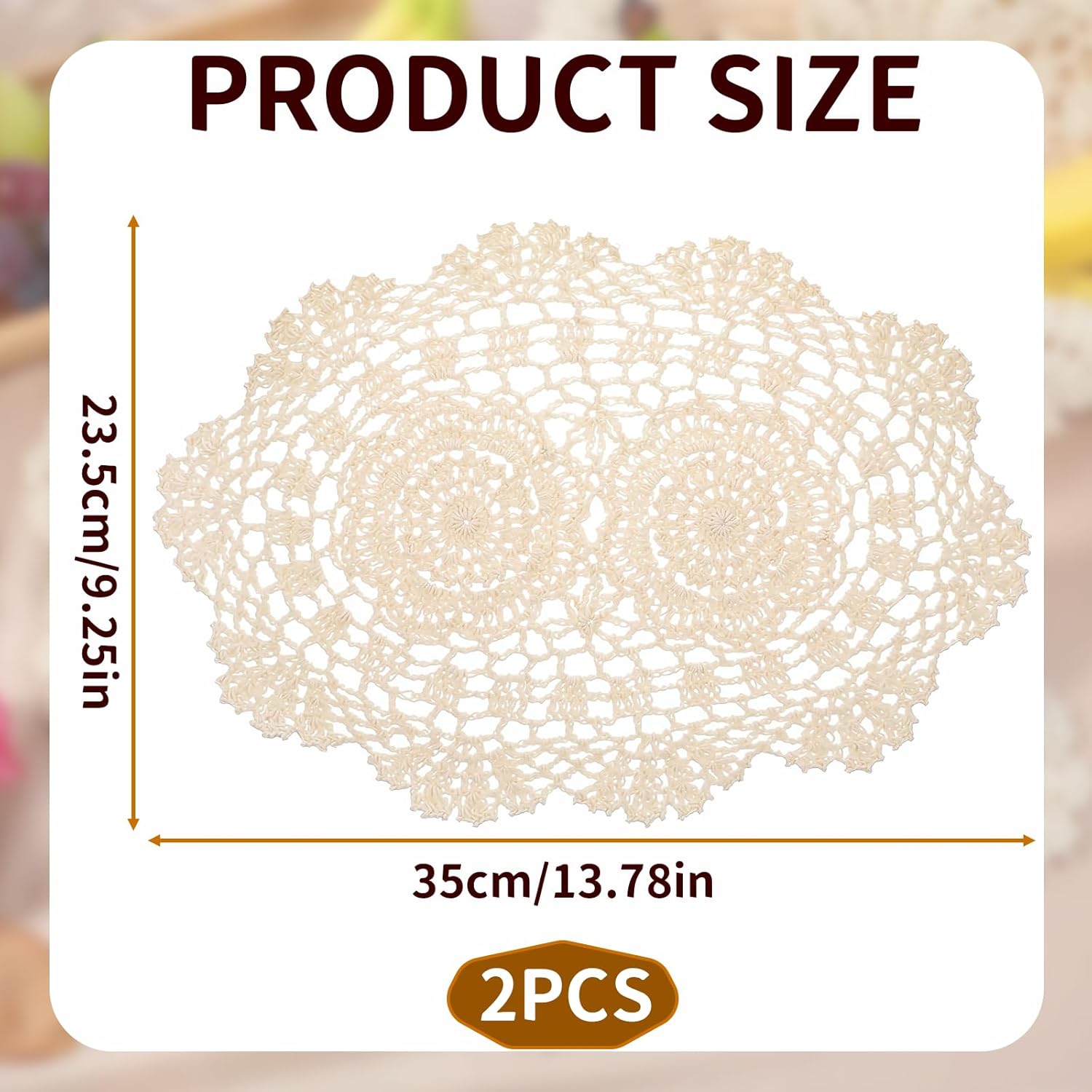 2-Pack Vintage Lace Placemats - 10x14 Inch French Crochet Lace Doilies