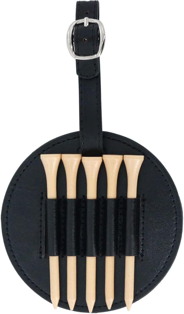 Leather Golf Tee Holder with 5 Wooden Tees 3-1/4 Inch Hook for Golf Bag Strap Hanging Leather Golf Tee Holder with 5 Wooden Tees 3-1/4 Inch Hook for Golf Bag Strap Hanging