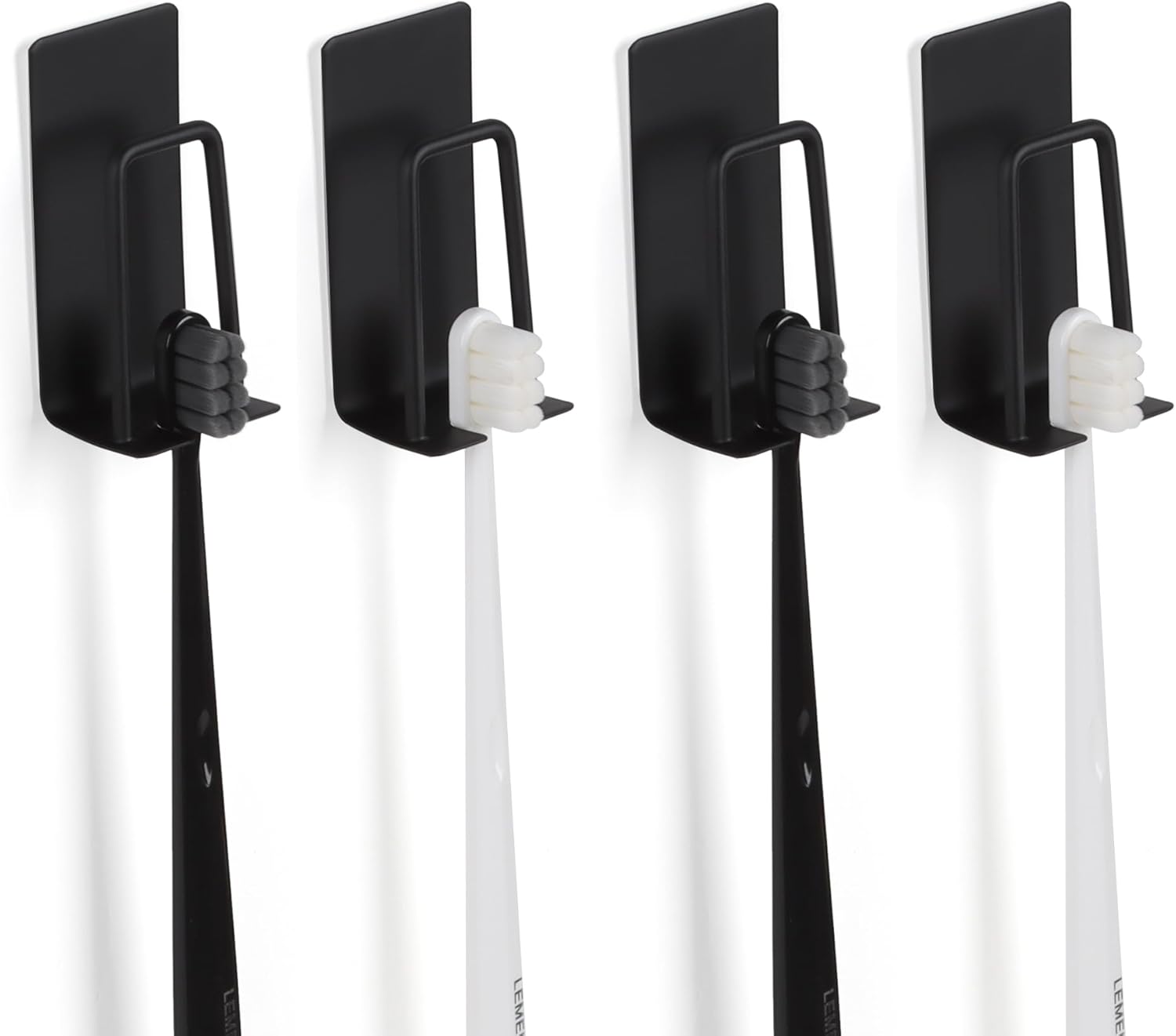 4 Pack Self-Adhesive Stainless Steel Wall Mount Toothbrush Holder No Drilling Required for Electric Toothbrushes Black