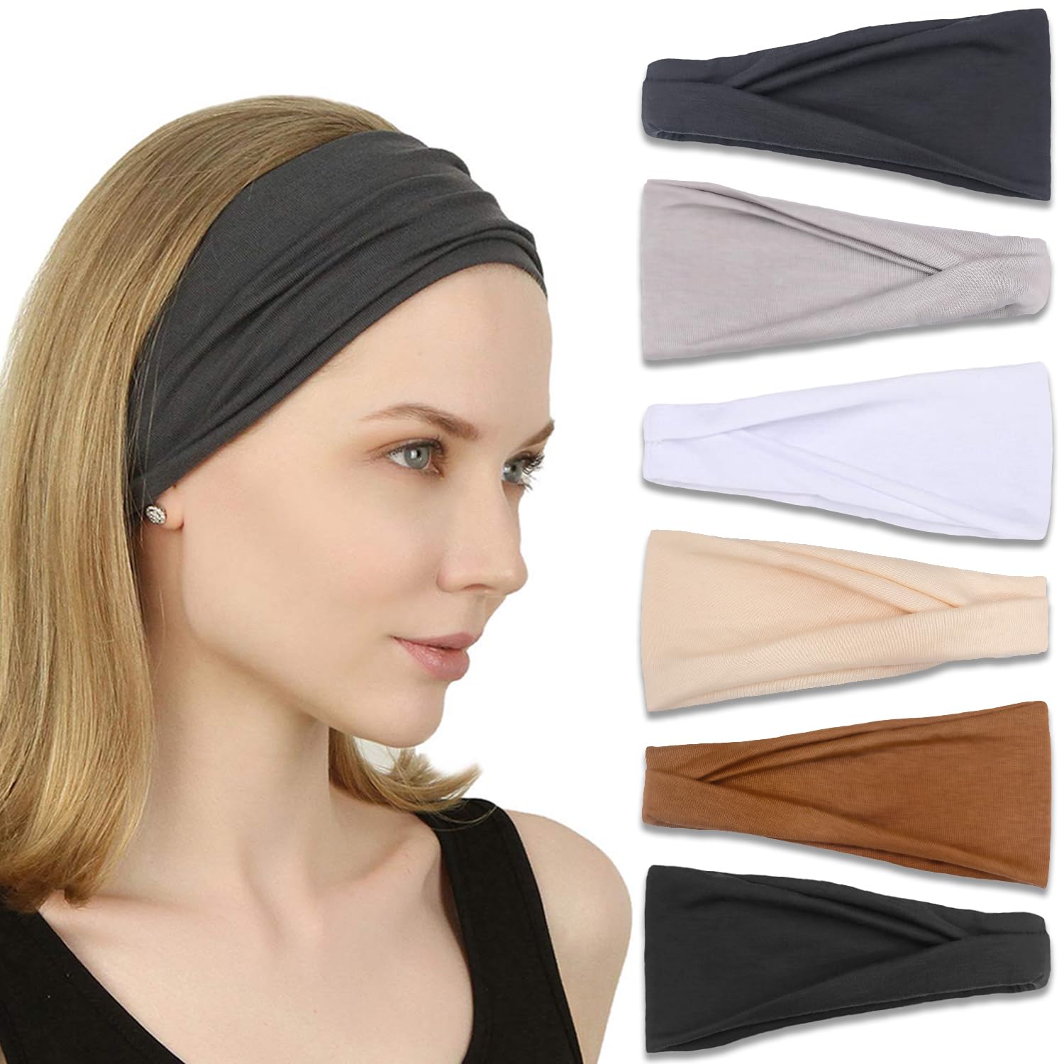 6 Pack Sports Hair Bands for Women Breathable Headbands Diadem Hair Accessories