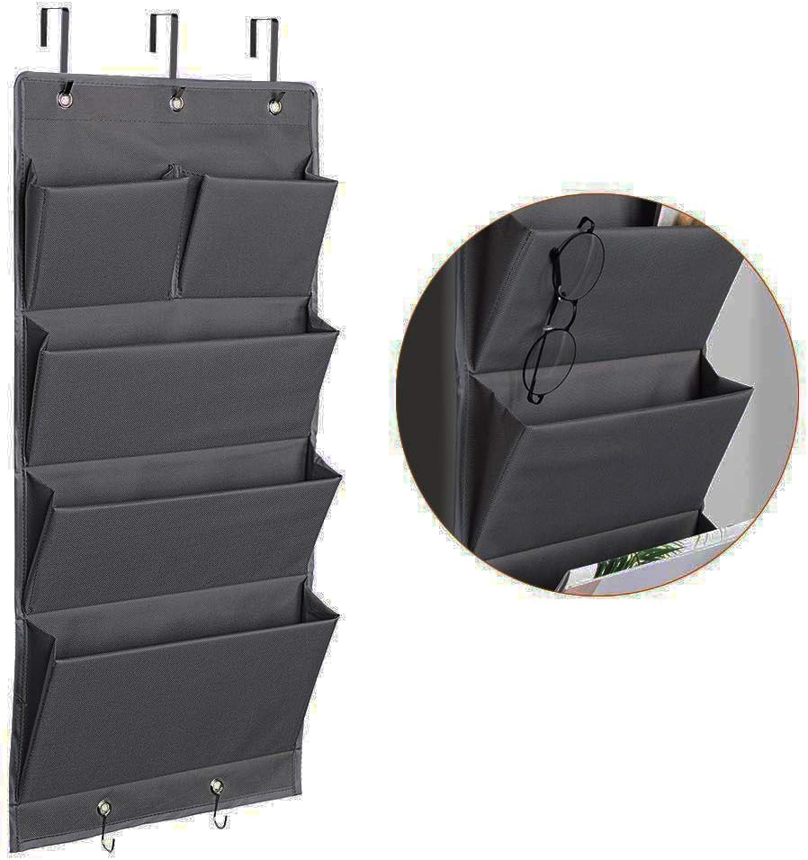 Over Door Organizer 5 Pocket Hanging Storage Bag Grey Wall Mounted Space Saving Organiser