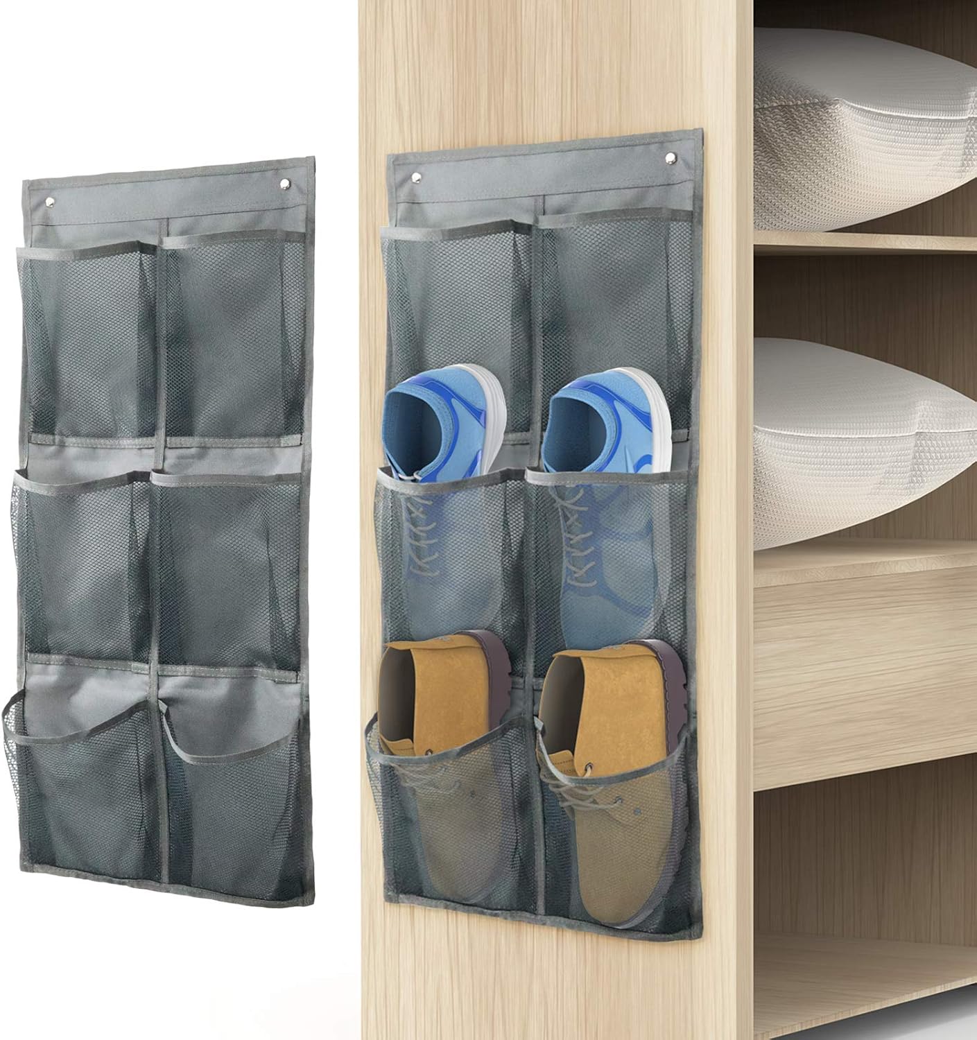 Hanging Shoe Organizer Over Door 2 Pack 6 Large Pockets No Drill Storage Solution Grey Hanging Shoe Organizer Over Door 2 Pack 6 Large Pockets No Drill Storage Solution Grey